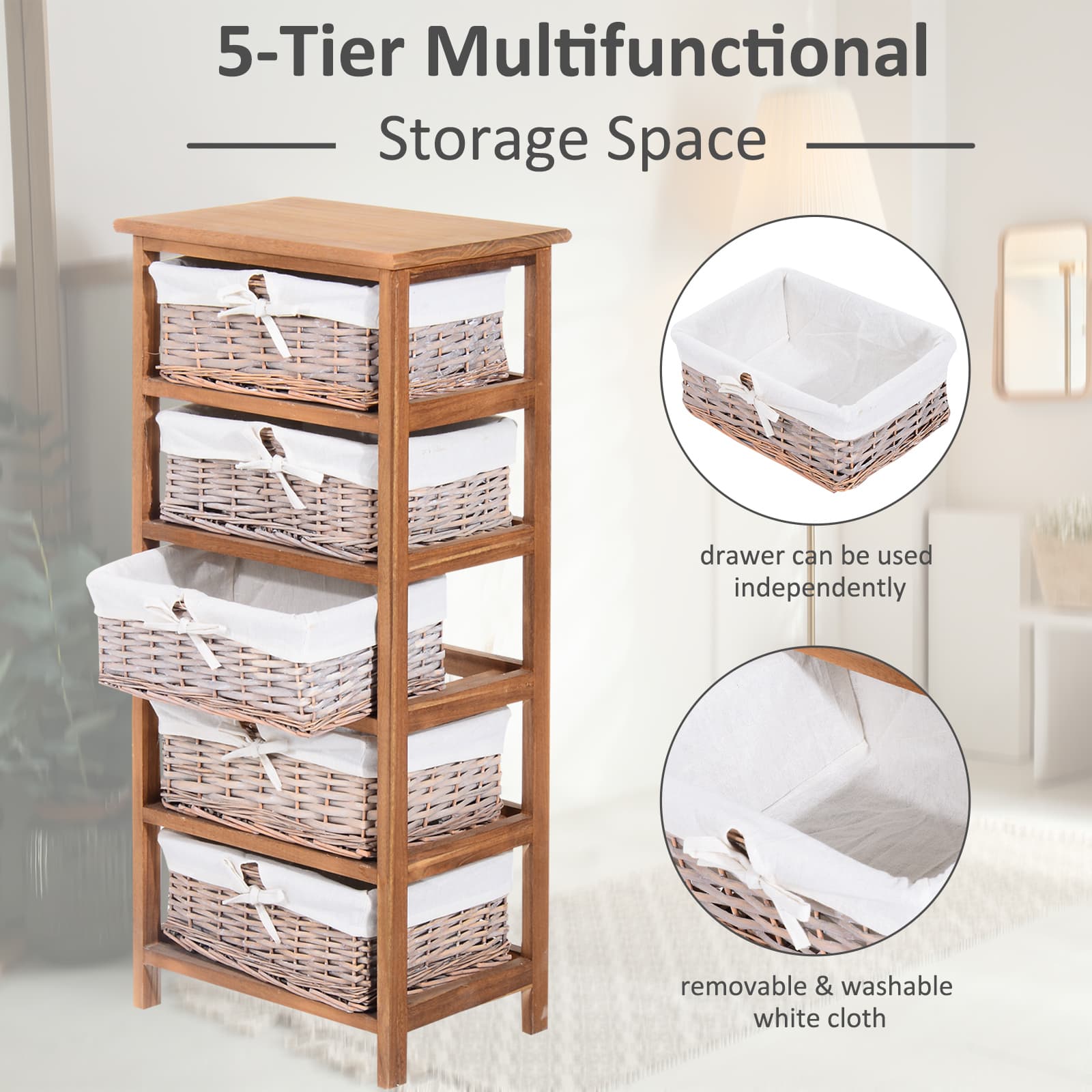 Effortless Organisation: 5-Drawer Natural Wicker Storage Unit - image 2