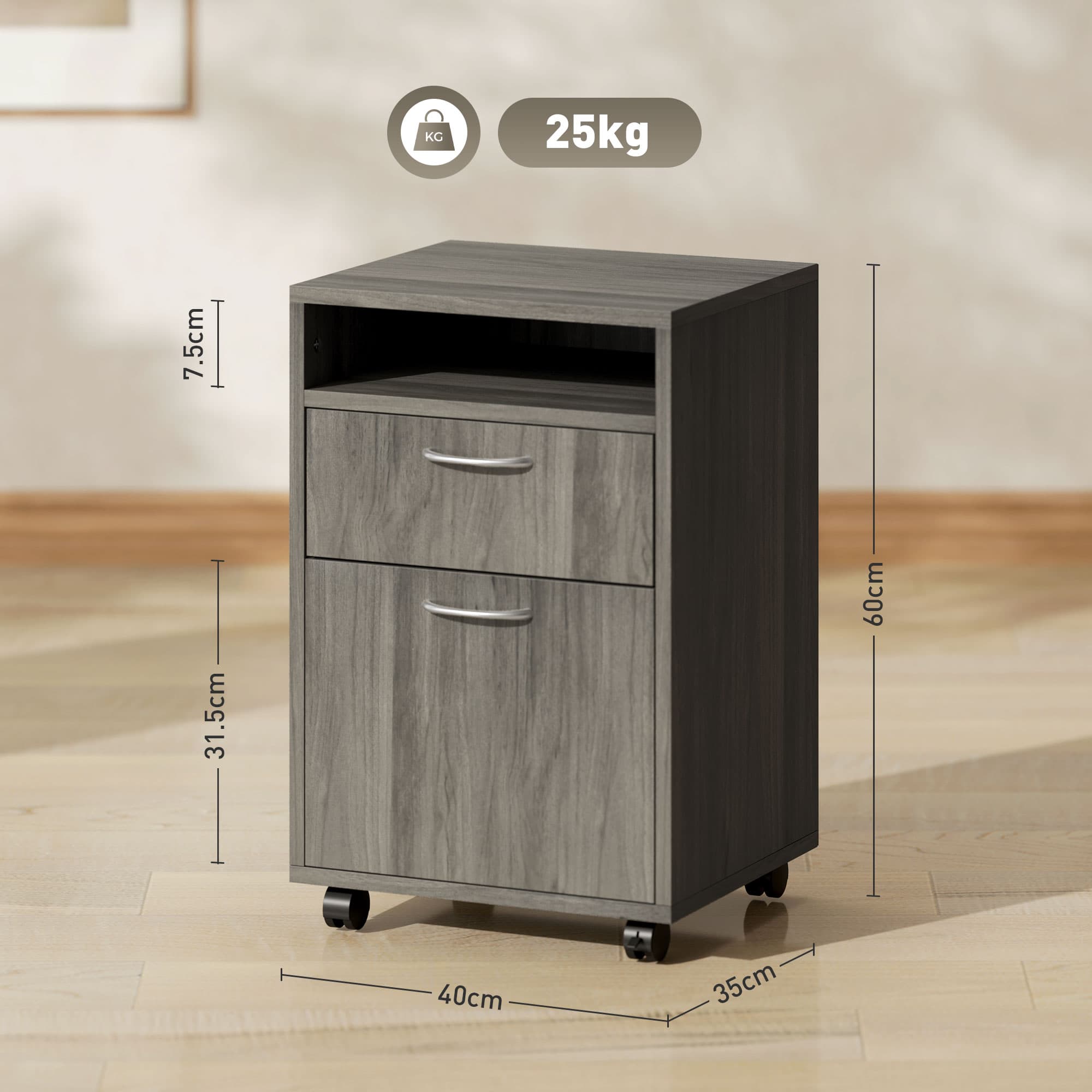 Grey Mobile Filing Cabinet with Drawers and Wheeled Base - image 7