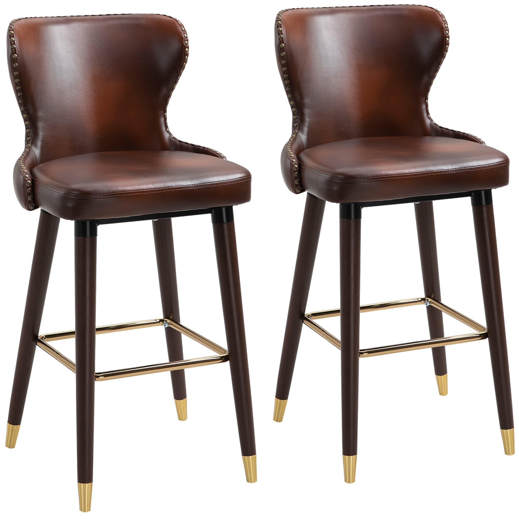Transform Your Kitchen with Premium Brown Leather Bar Stools - Brown
