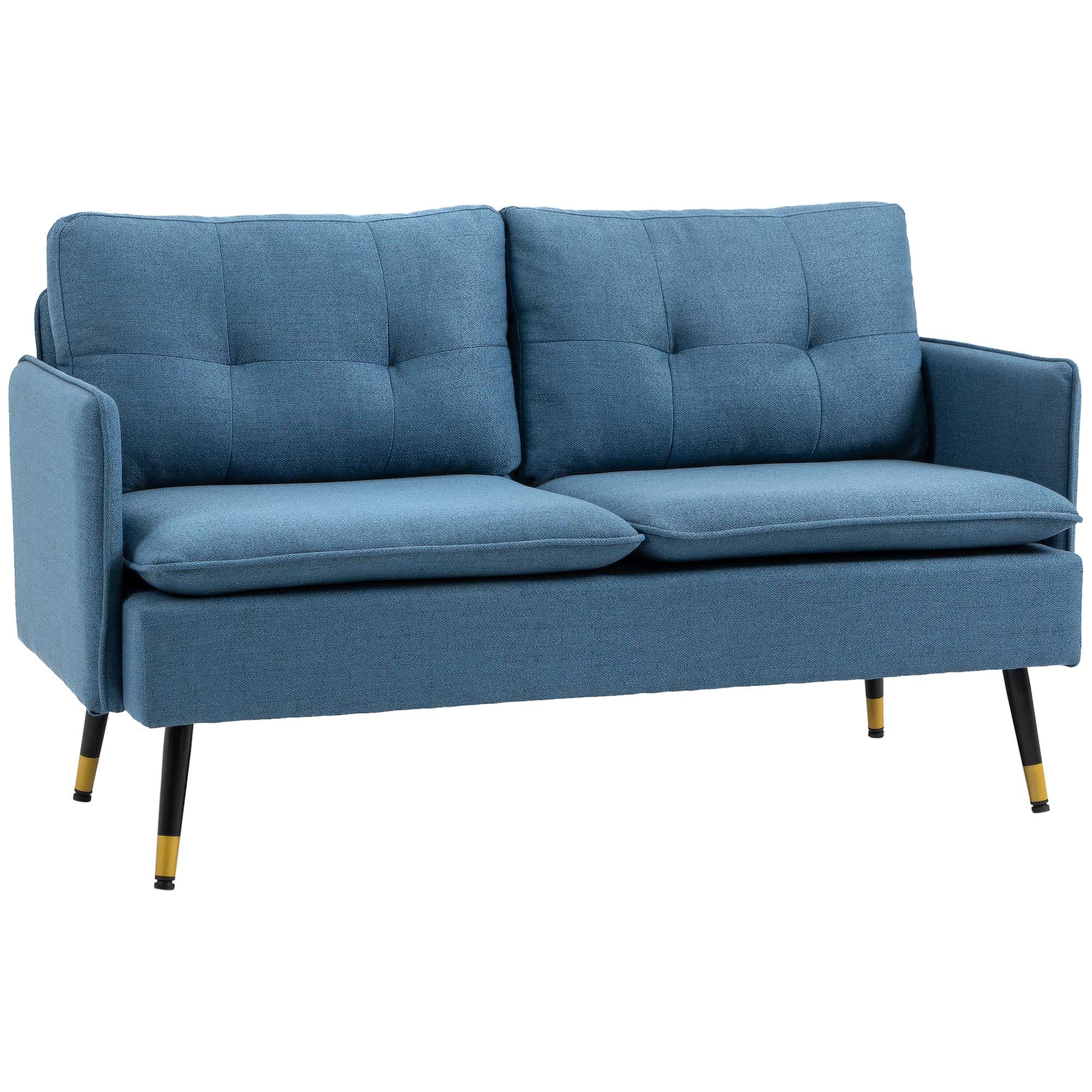 Modern Dark Blue Two-Seater Sofa for Compact Living - Blue