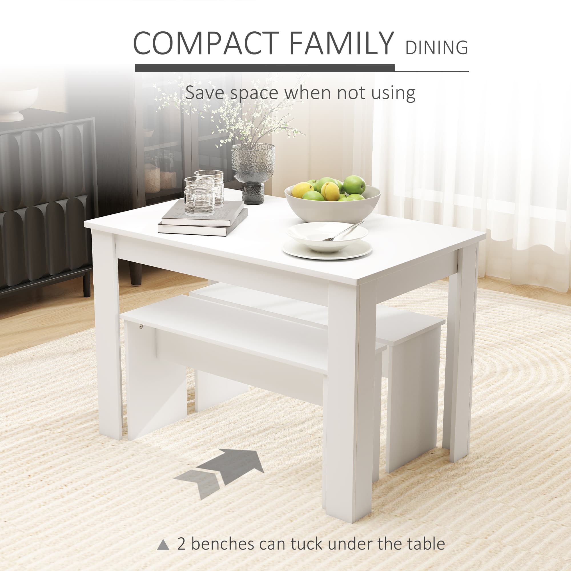 Effortless Space-Saving White Dining Table and Bench Set - image 4