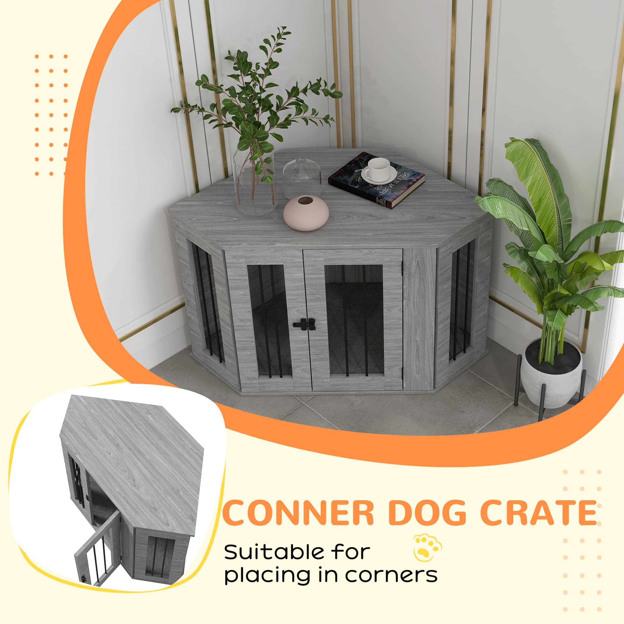 Discover the PawHut 2-in-1 Grey Dog Crate Side Table - image 1
