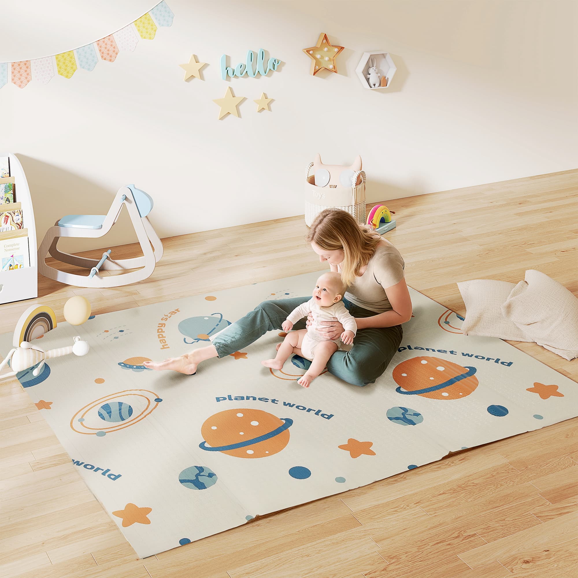 Reversible Foldable Baby Play Mat with Space Print - image 7