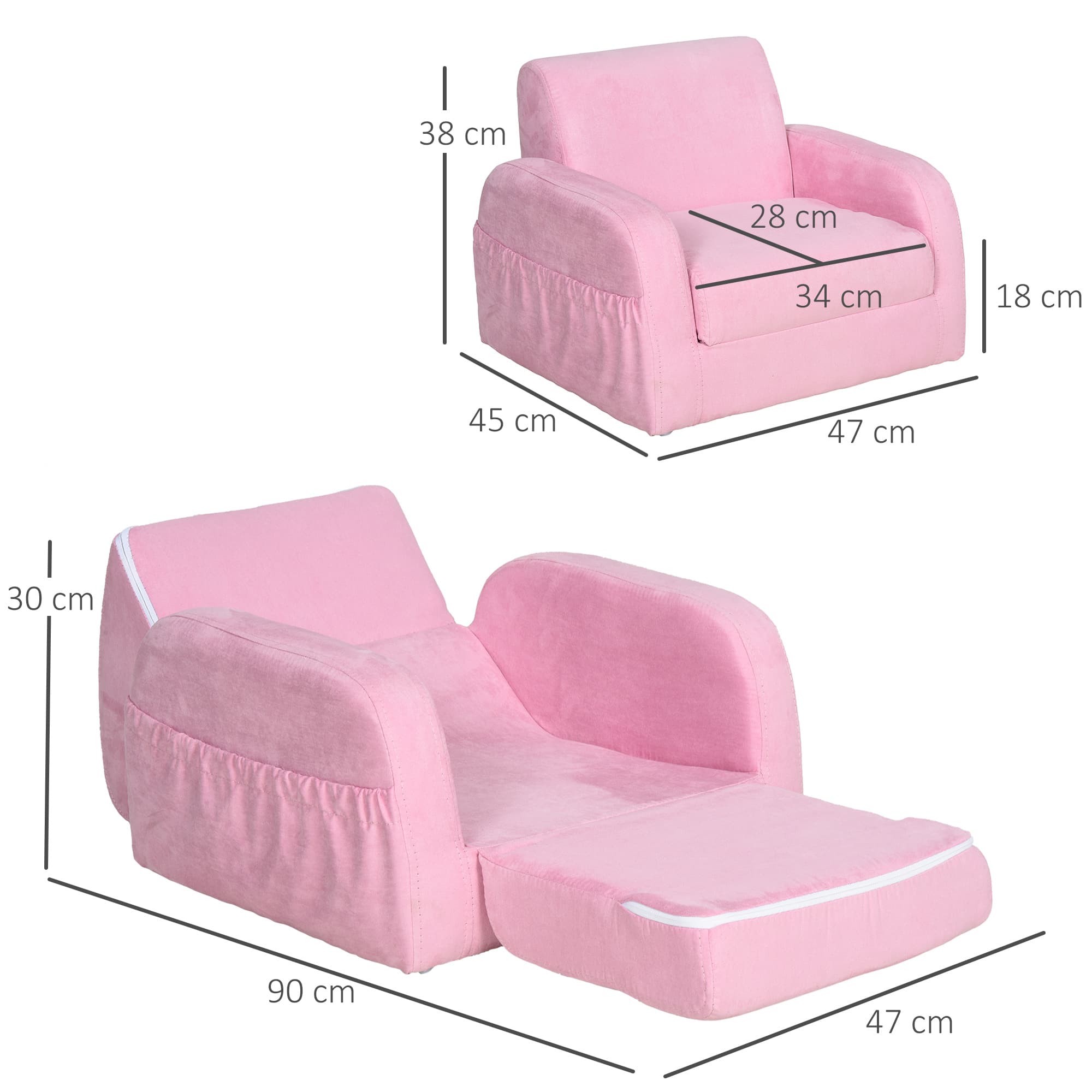 Kids 2-in-1 Armchair and Sofa Bed in Soft Pink Fabric - image 6