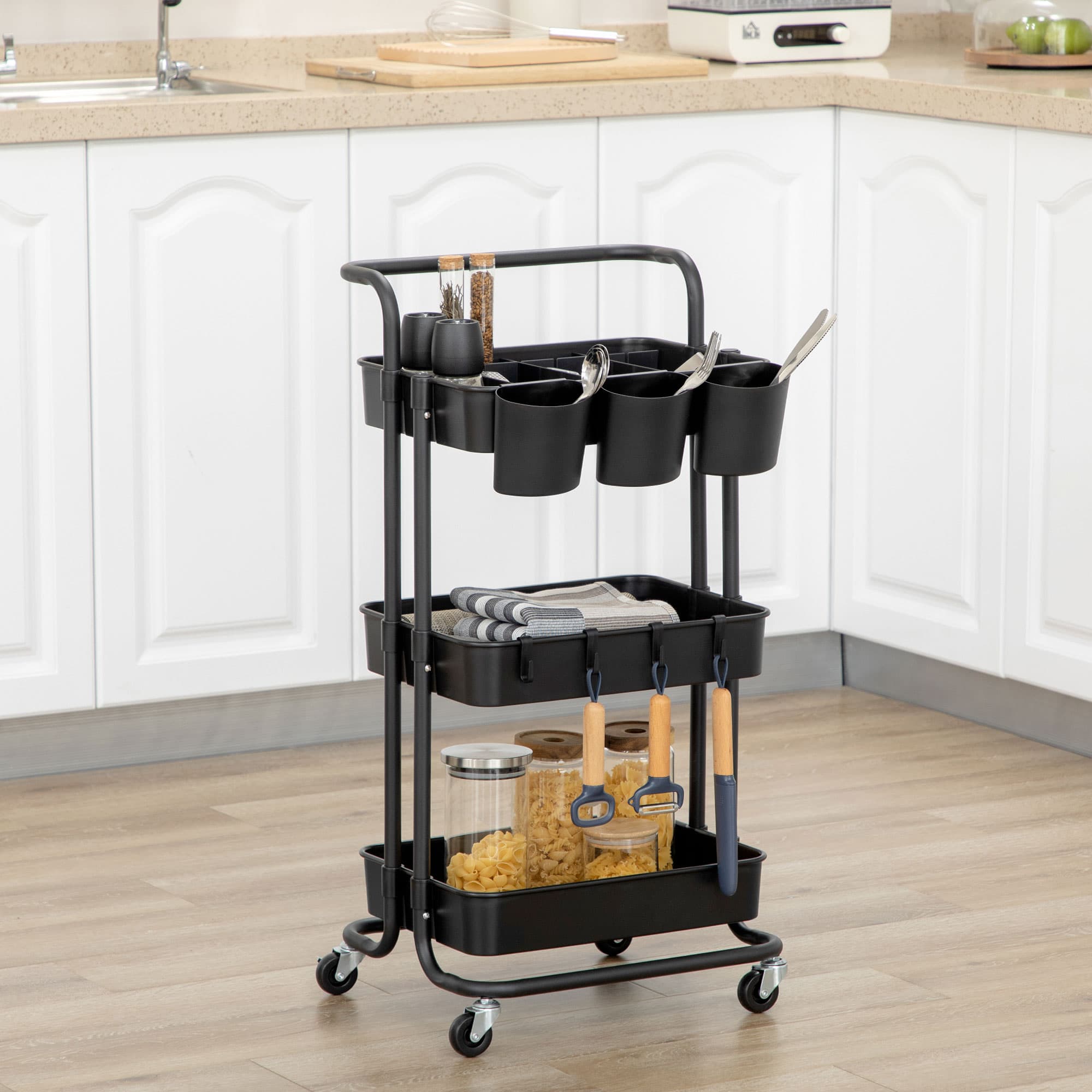 Three-tier black trolley for flexible home storage - image 10