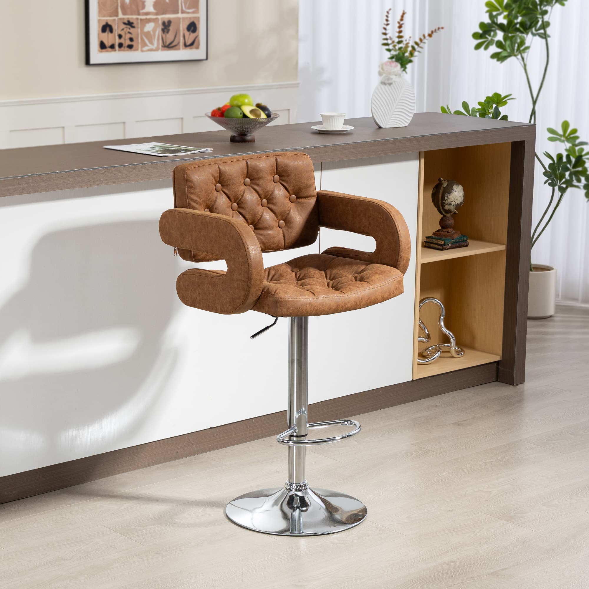 Transform Your Kitchen with this Adjustable Brown Bar Stool - image 4