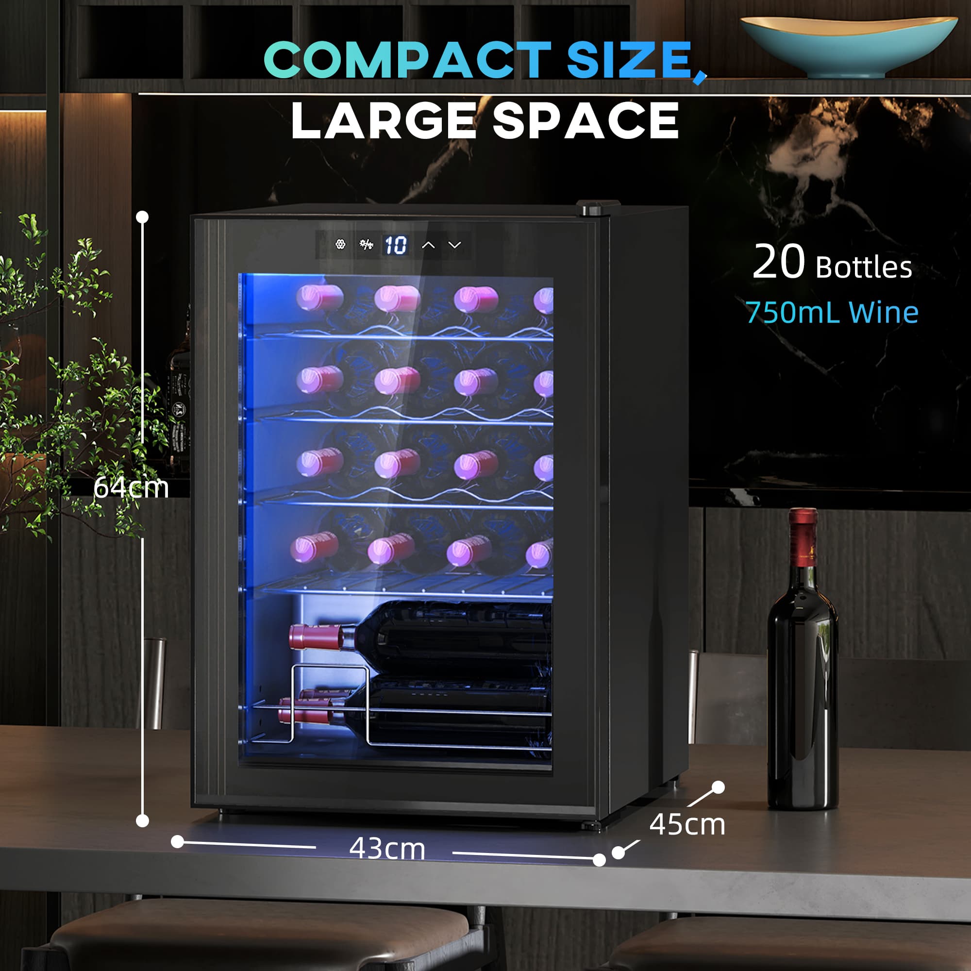 20-Bottle Wine Cooler with Adjustable Temperature and Blue LED - image 9