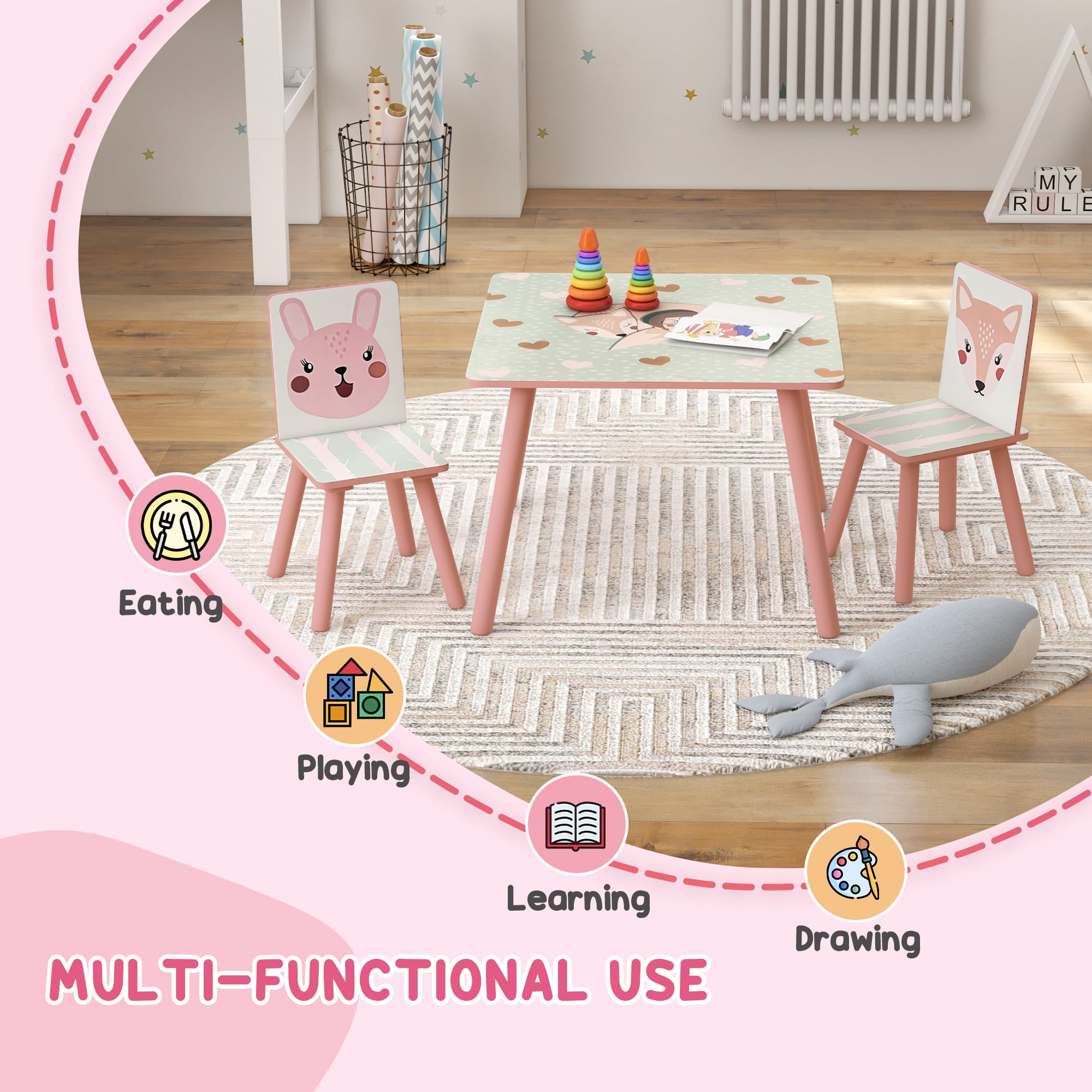 Transform Their Playtime with the ZONEKIZ Pink Table & Chairs - image 2