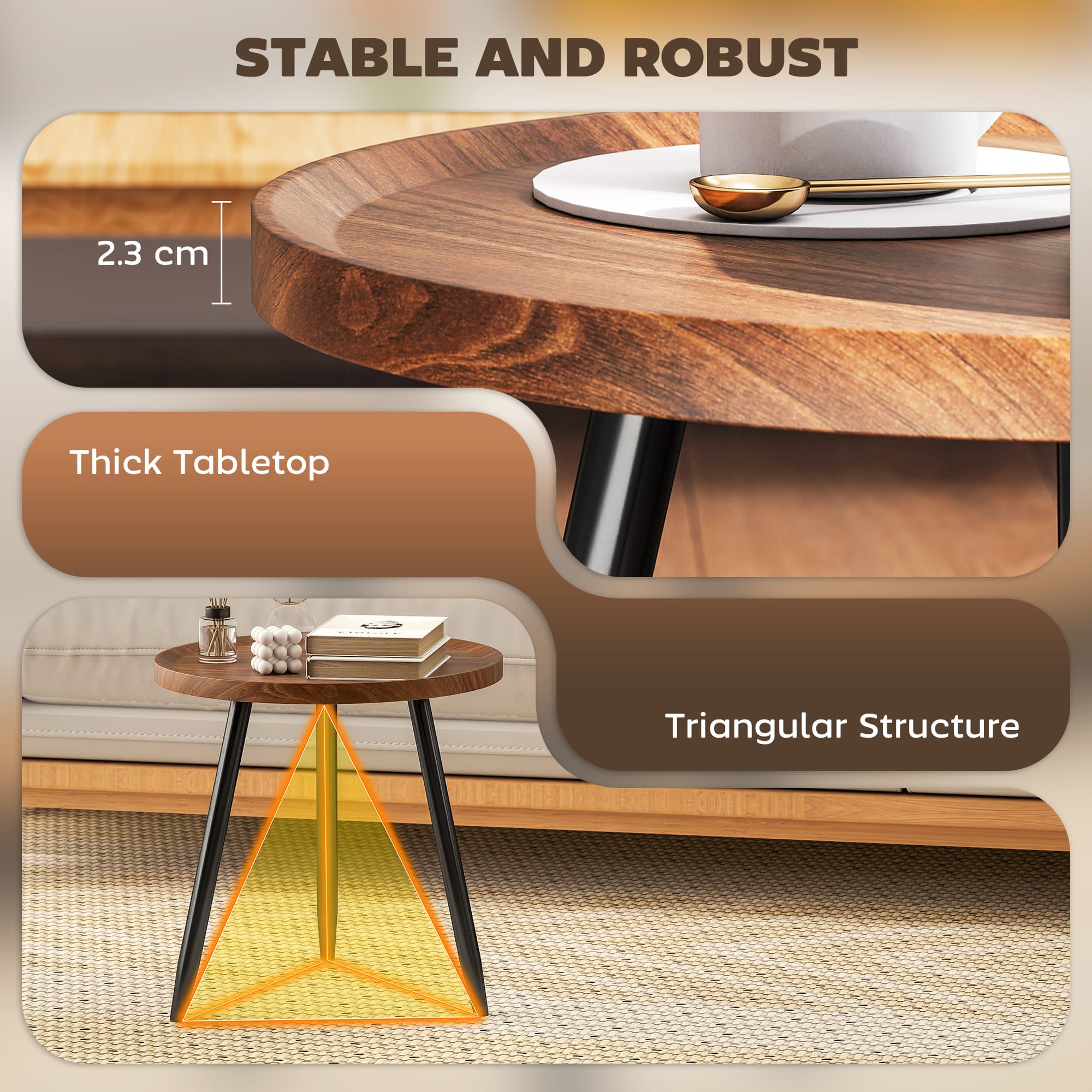Compact Round Coffee Table with Raised Tray Top - image 3