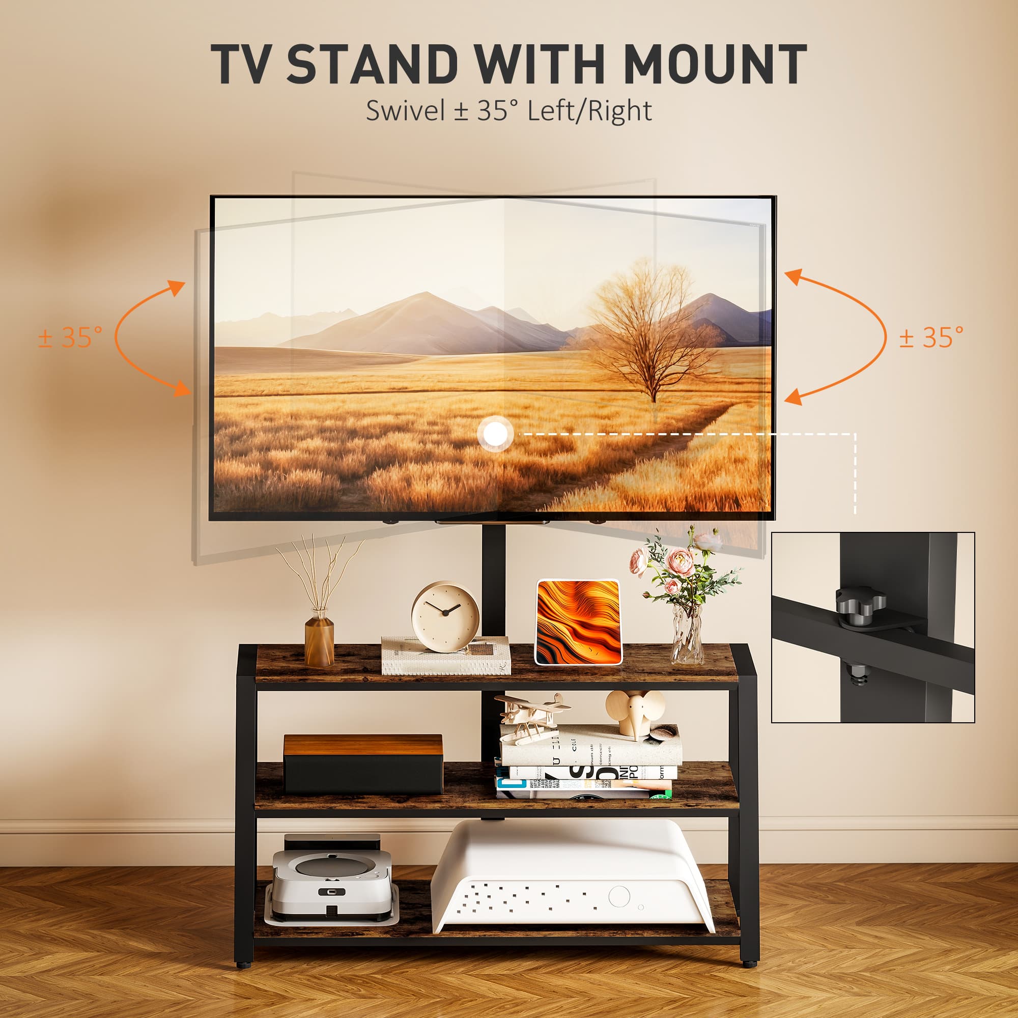 Effortless Viewing: Industrial Swivel TV Stand in Rustic Brown - image 1
