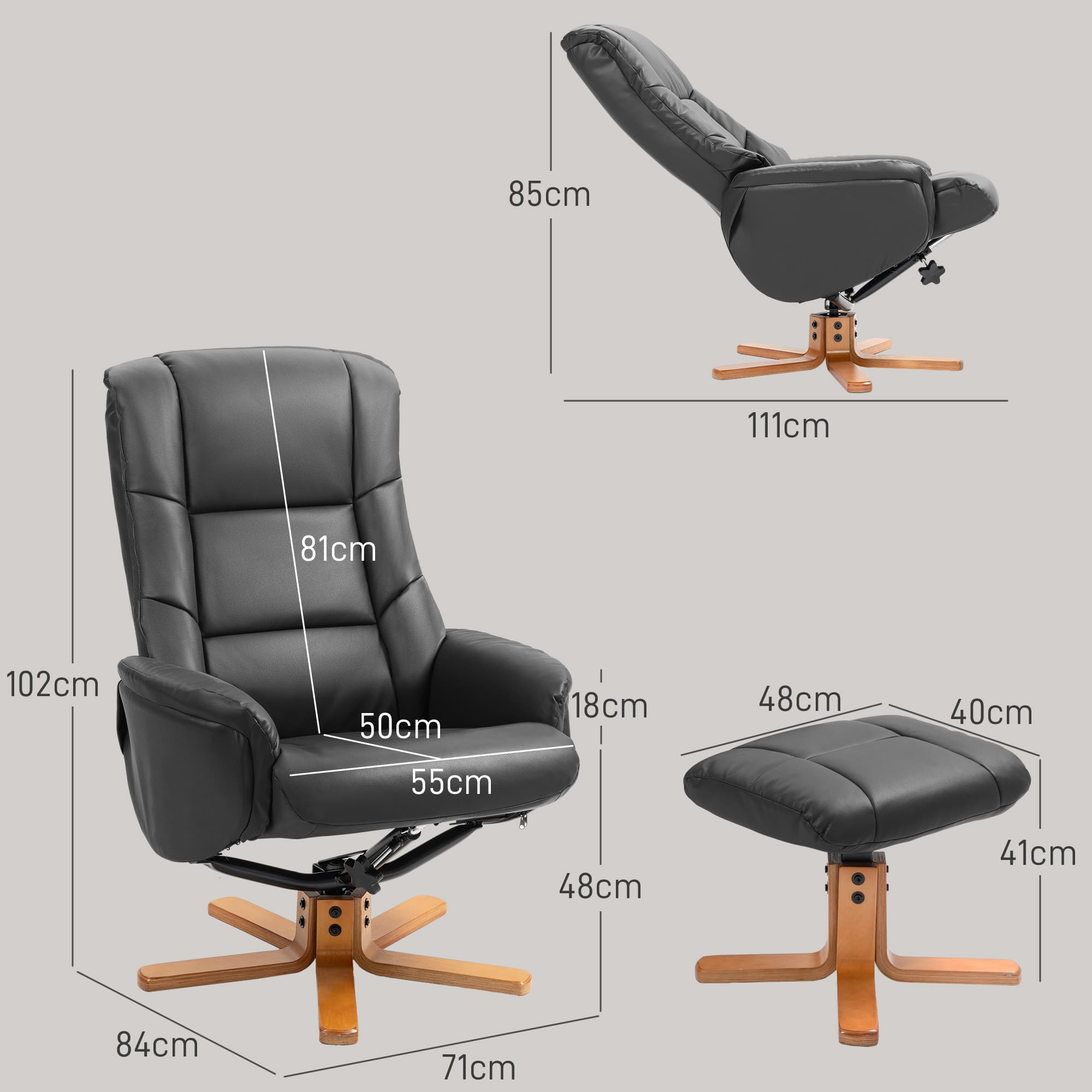 Black PU Leather Rocking Recliner Chair with Matching Footstool - image 4