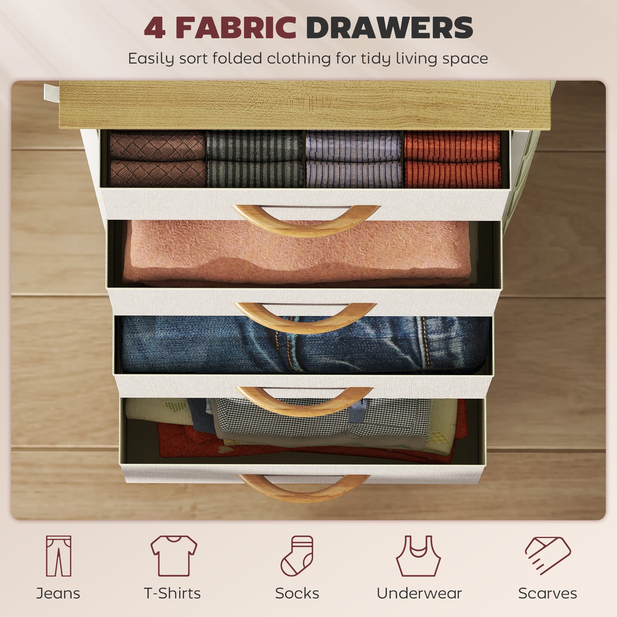 Beige Fabric Storage Chest with Four Drawers - image 10
