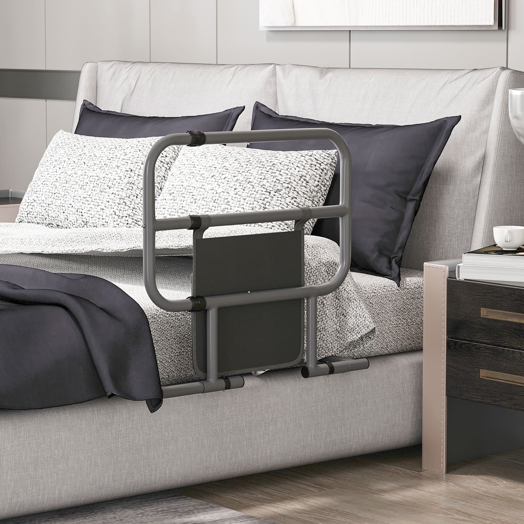 Folding Bed Safety Rail with Fabric Pocket for Easy Bedside Access - image 7