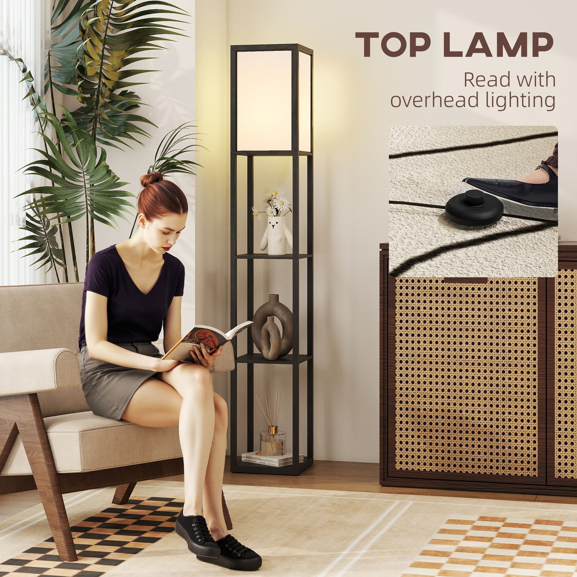 Black Floor Lamp with Three Display Shelves - image 2