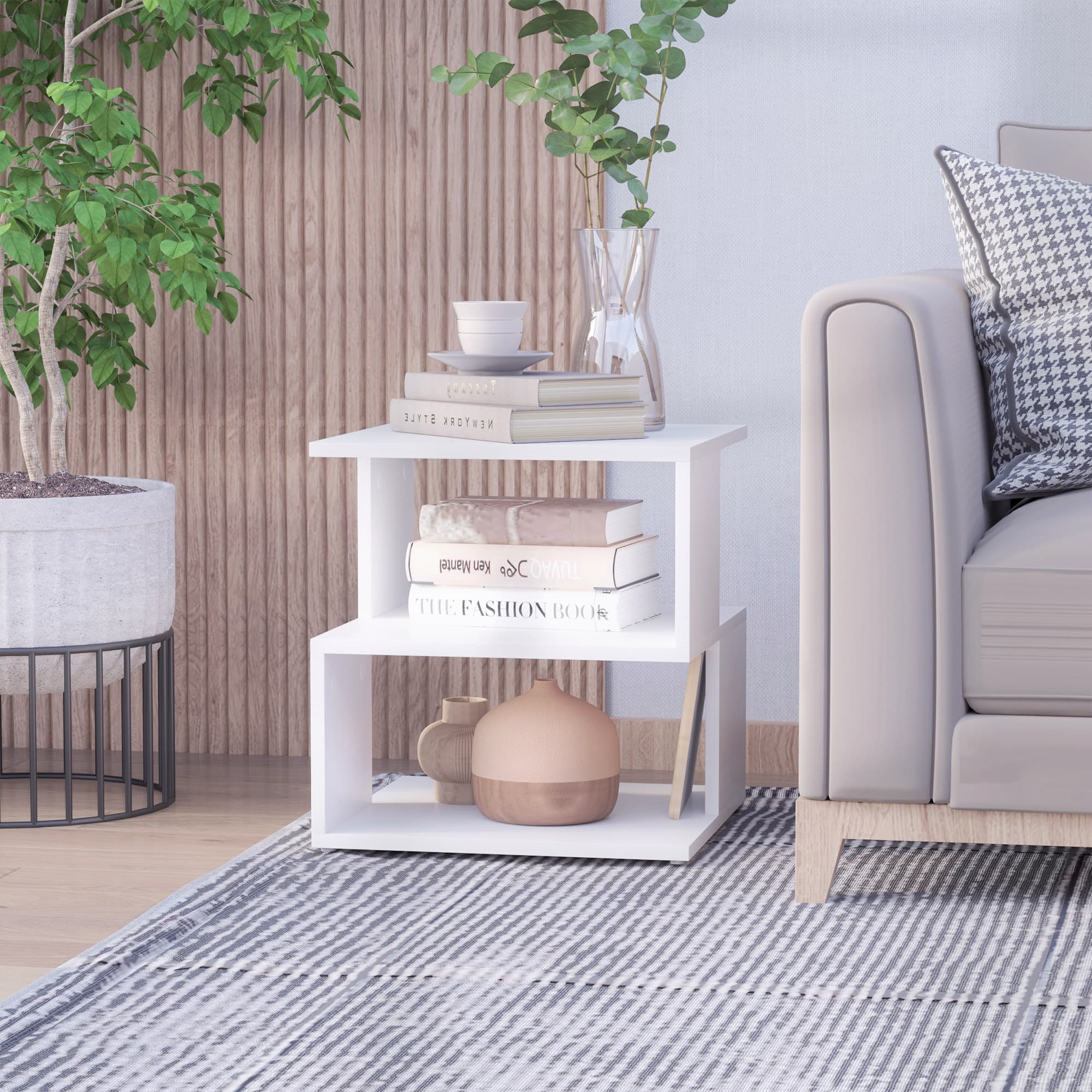 Keep essentials close on a compact white side table - image 6