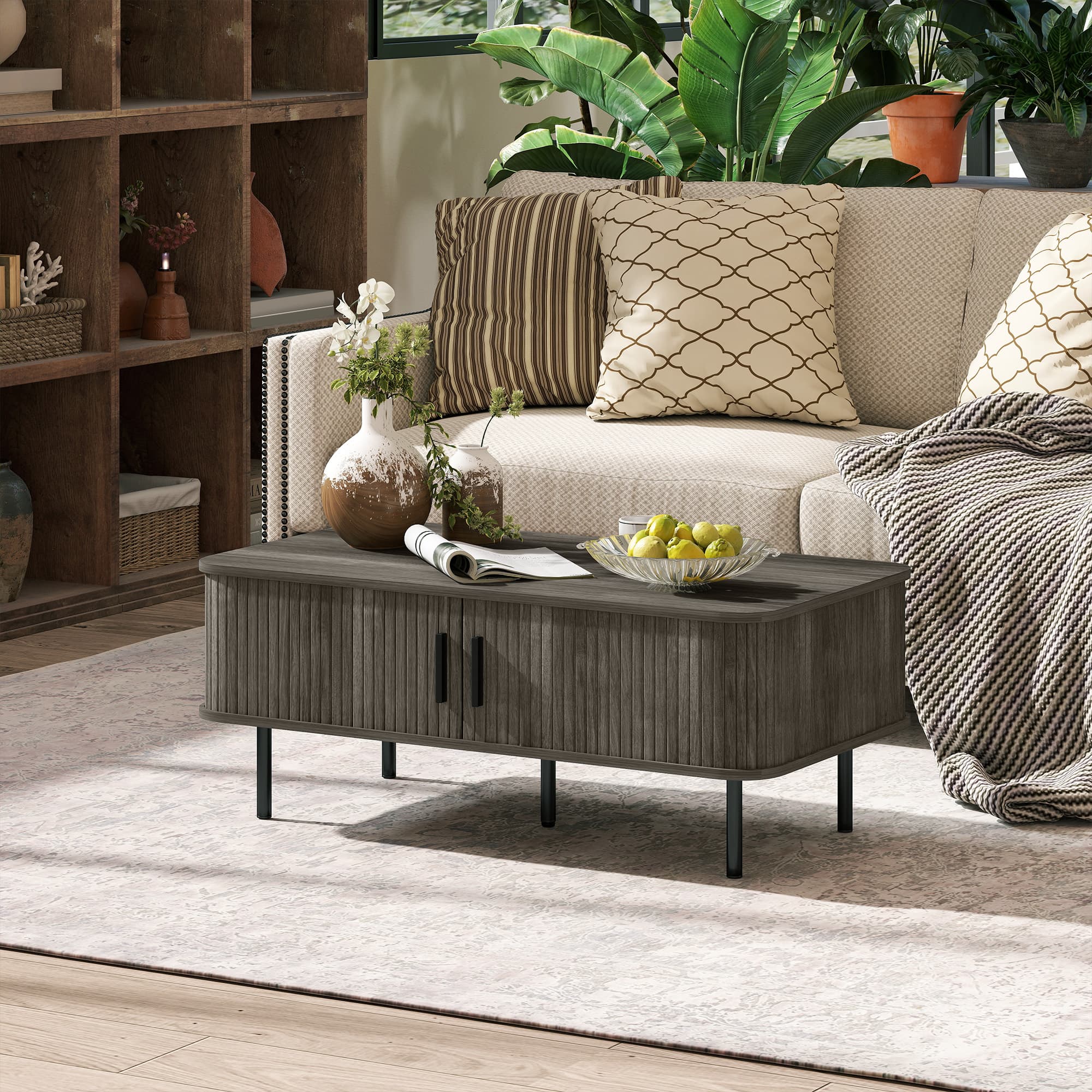 Grey Wood-Effect Coffee Table with Clever Sliding Storage - image 2