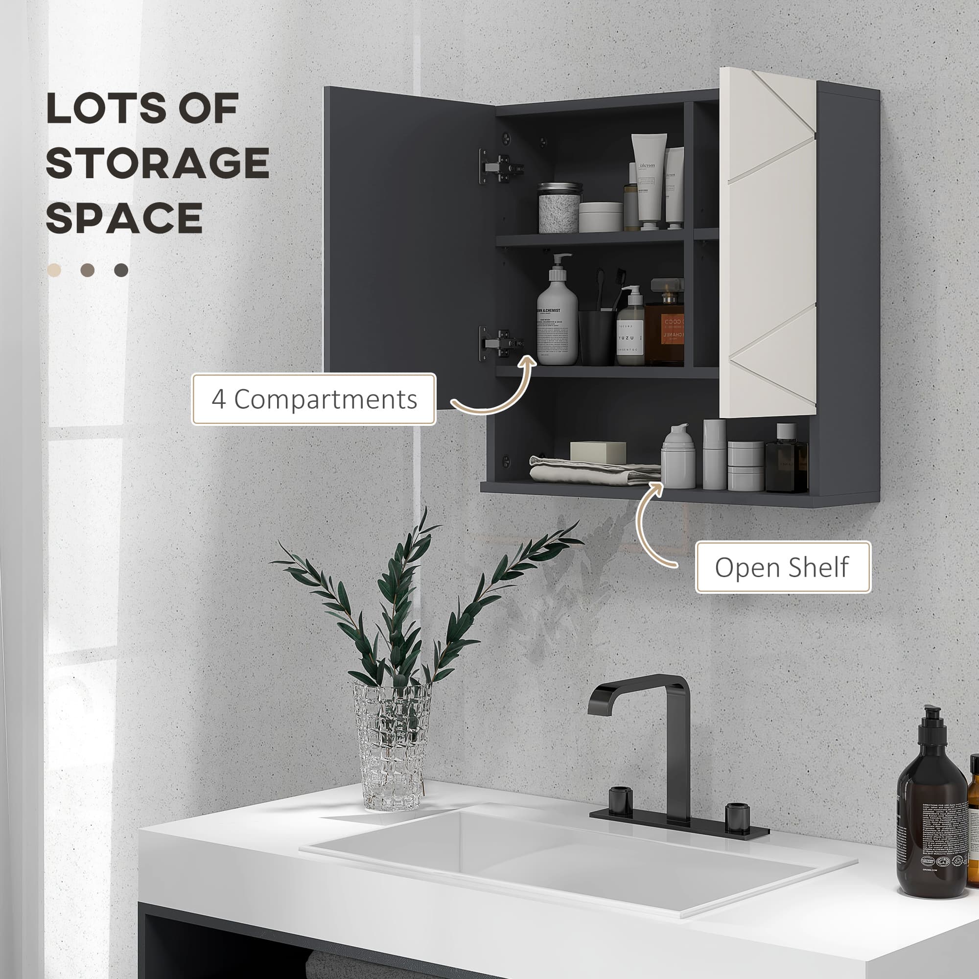 Wall Mounted Bathroom Mirror Cabinet in Grey - image 9