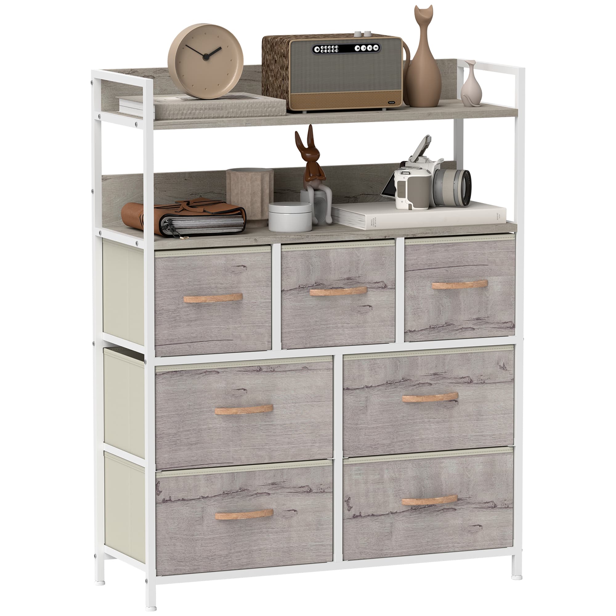 Rustic 7-Drawer Fabric Chest for Effortless Storage - Natural wood finish