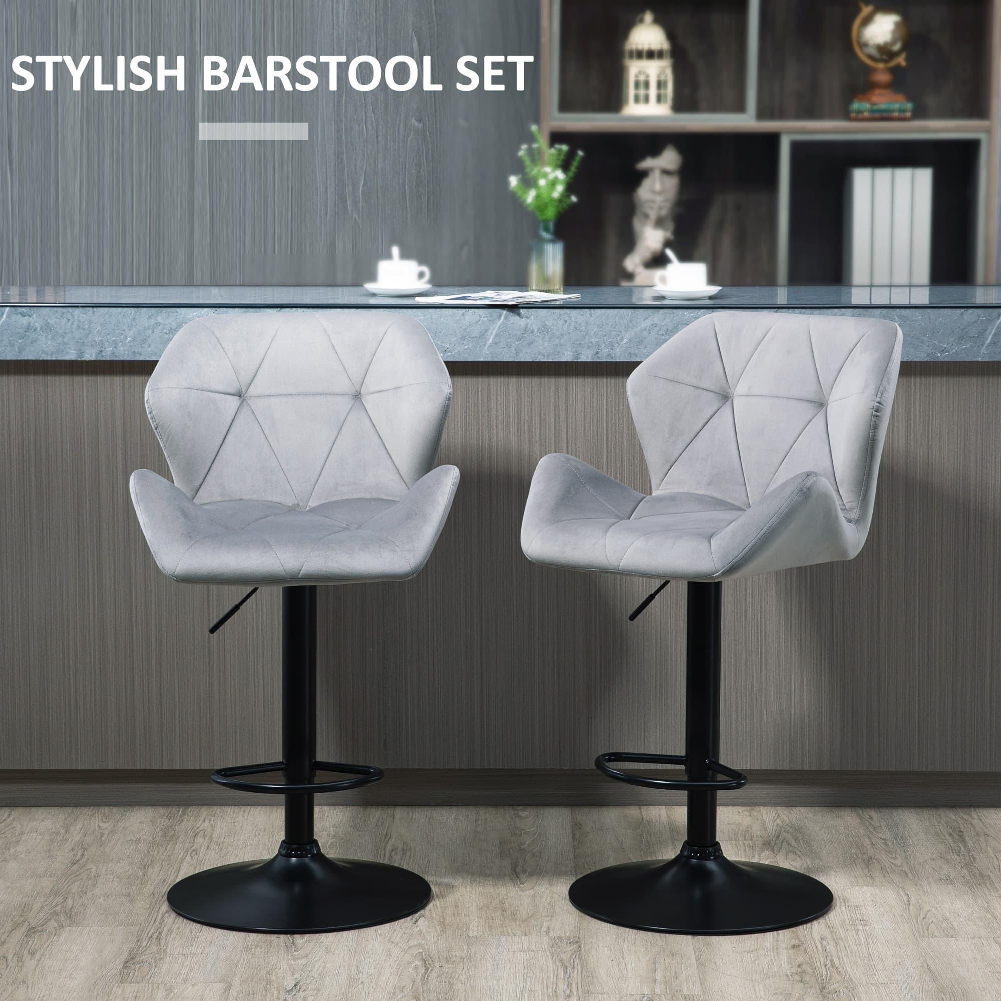 Transform Your Kitchen with Grey Velvet Swivel Bar Stools - image 4