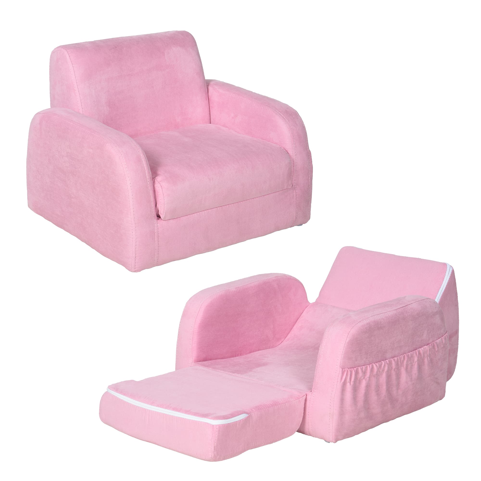 Kids 2-in-1 Armchair and Sofa Bed in Soft Pink Fabric - image 10