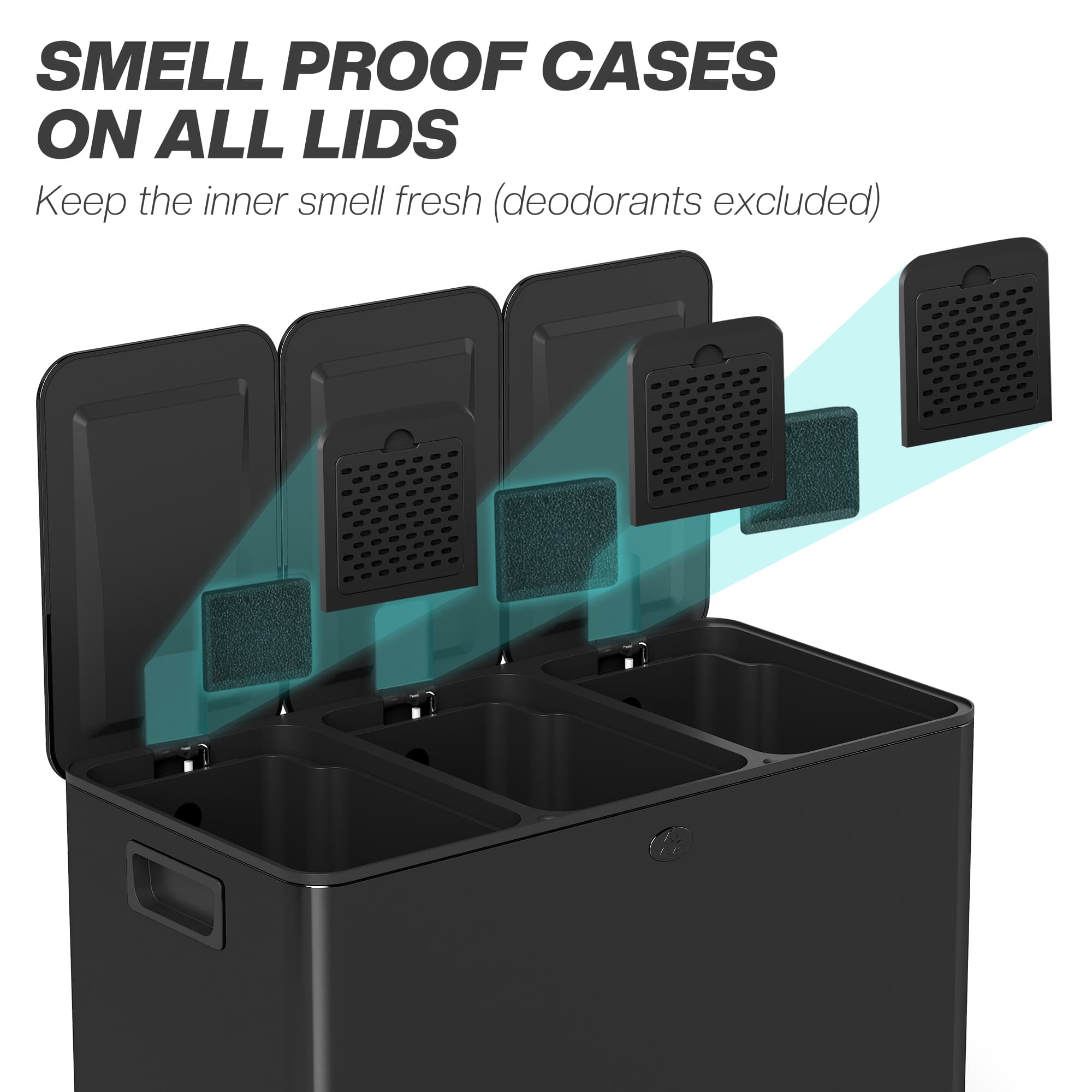 Effortless Kitchen Sorting: 60L Black Triple Recycling Bin - image 4