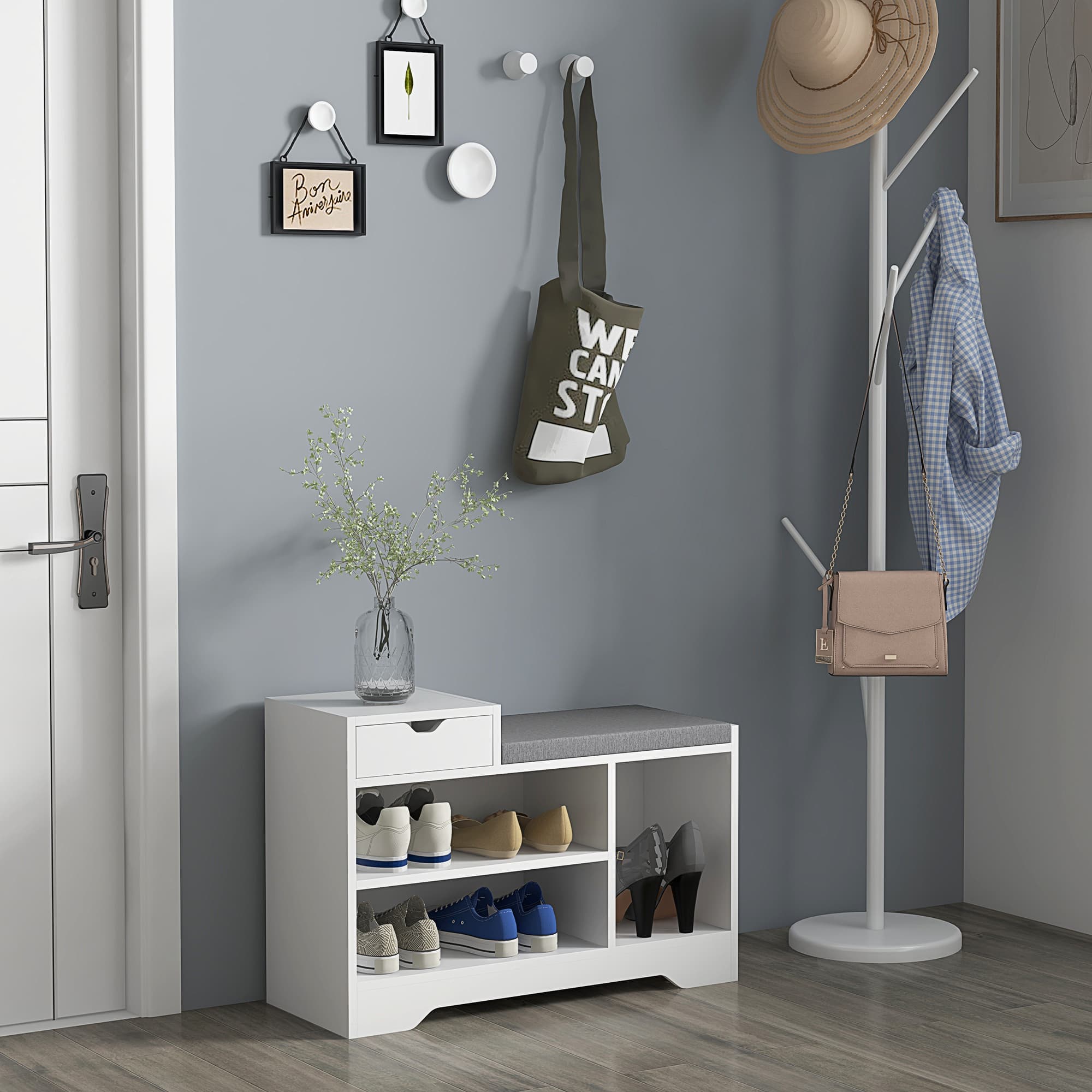 Effortless Hallway Organisation: White Shoe Bench with Seat - image 1