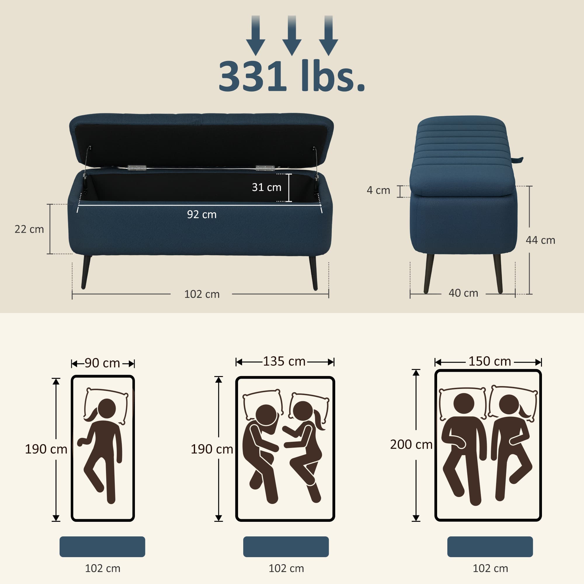 Effortless Storage: Dark Blue Linen-Look Ottoman Bench - image 3