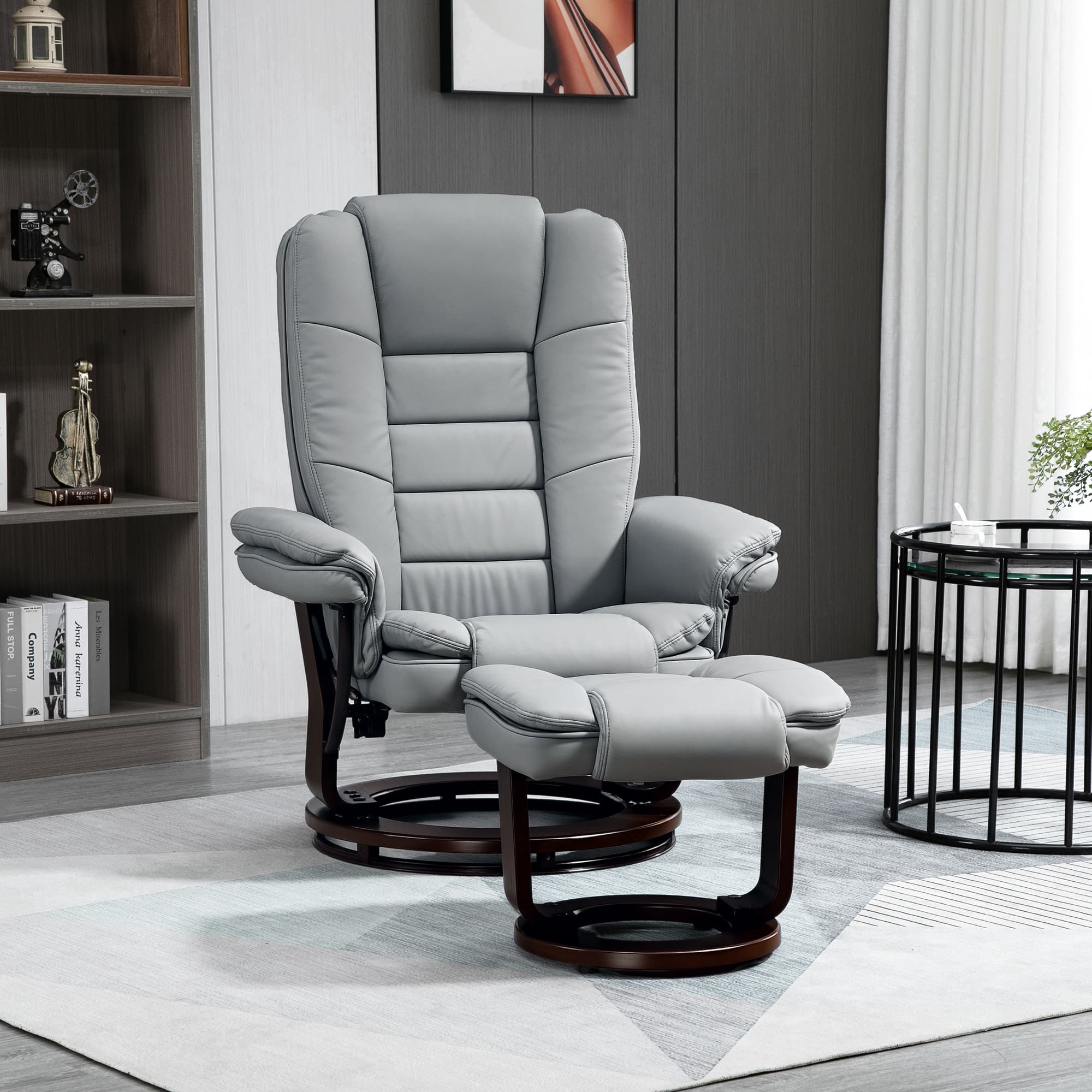 Effortless Comfort: Grey Swivel Recliner Chair & Footstool - image 5