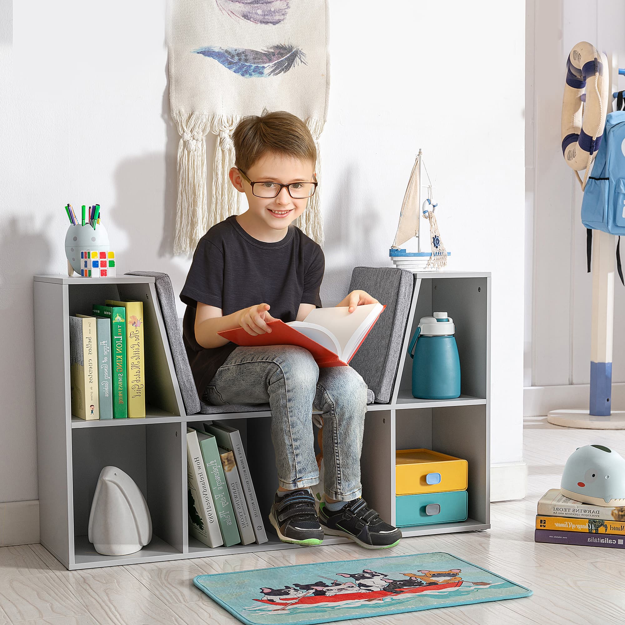 Effortless Organisation: Grey Kids Storage Bookcase & Seat - image 5