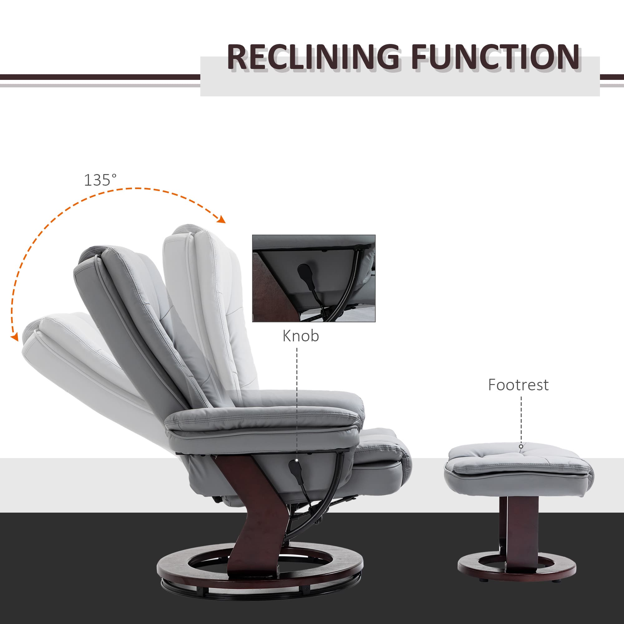 Effortless Comfort: Grey Swivel Recliner Chair & Footstool - image 4