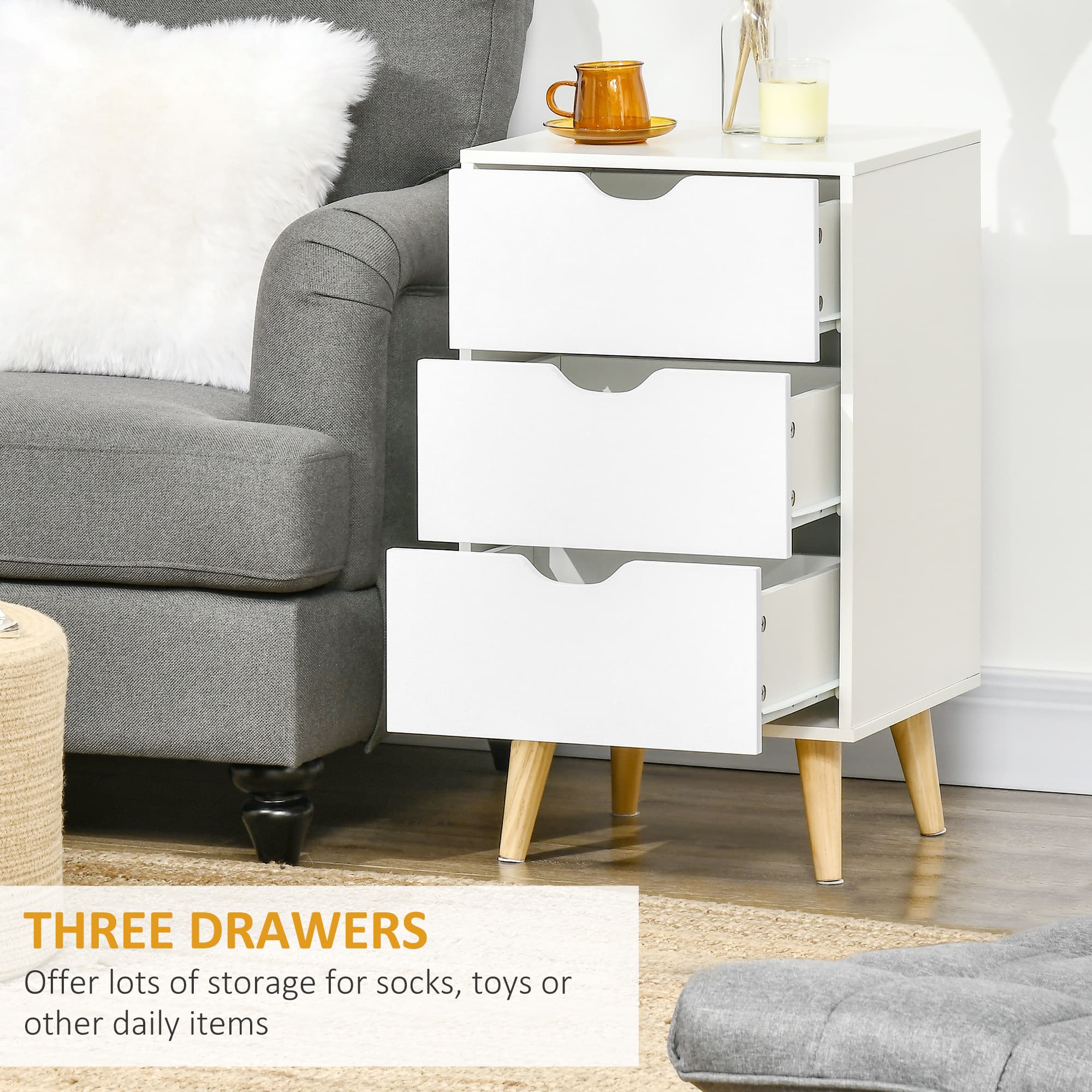 Effortless Storage: White 3-Drawer Bedside Table - image 5