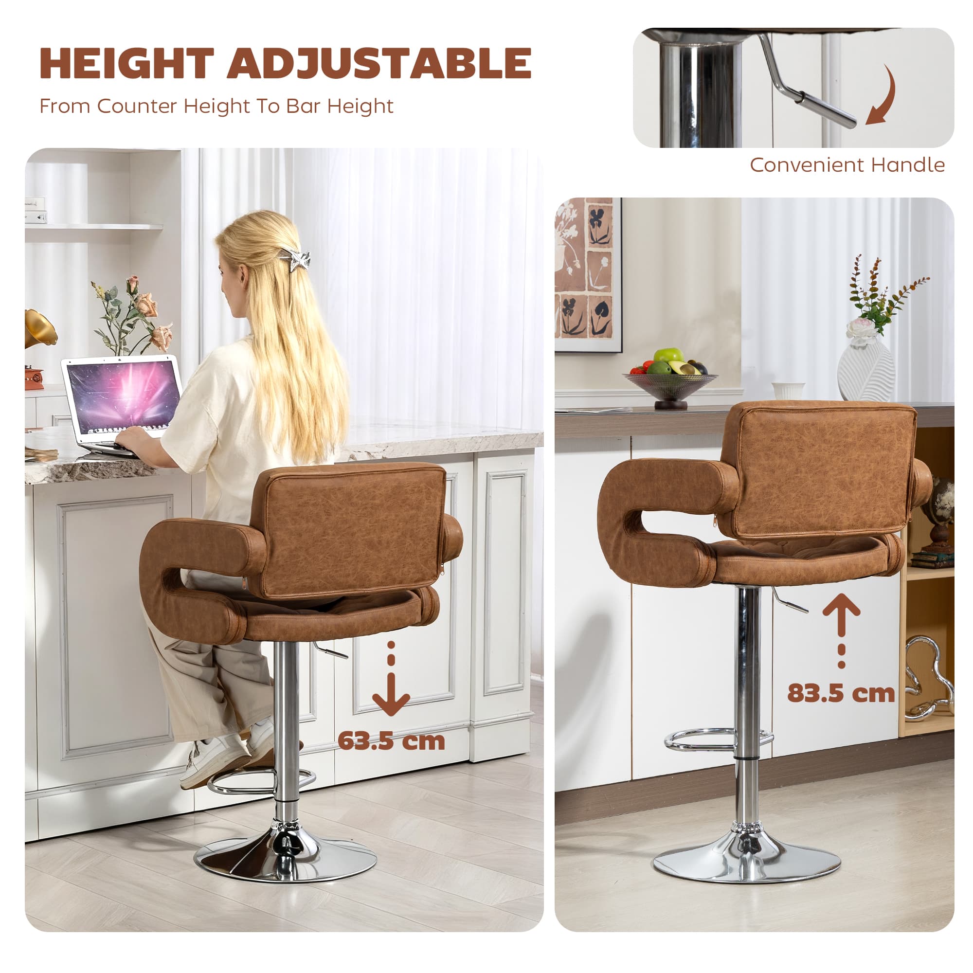 Transform Your Kitchen with this Adjustable Brown Bar Stool - image 5