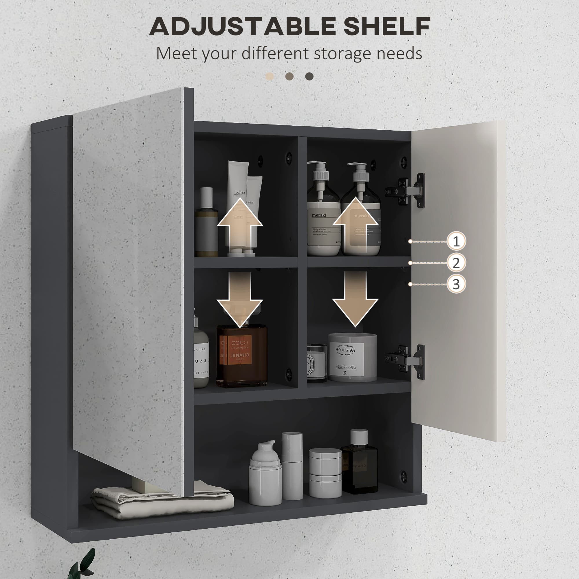 Wall Mounted Bathroom Mirror Cabinet in Grey - image 8