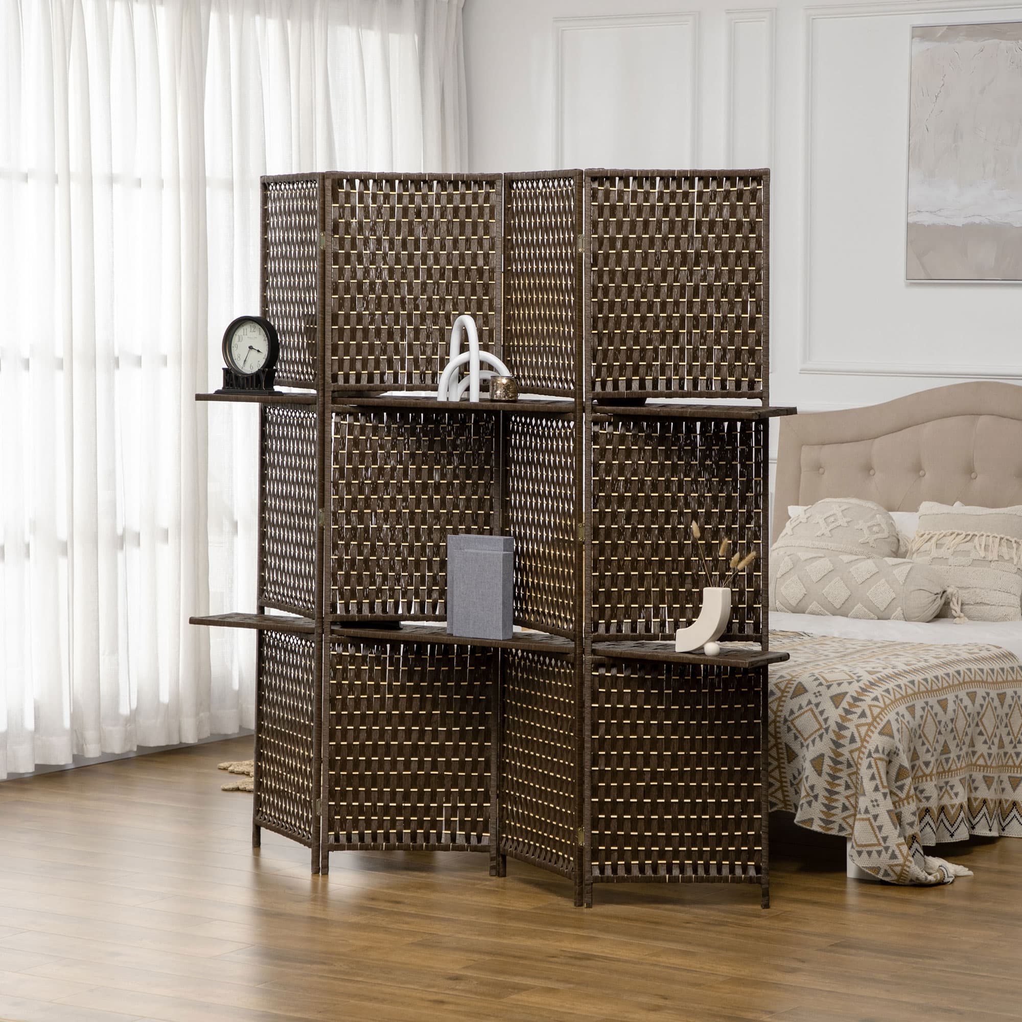 Create Instant Privacy: 4-Panel Room Divider with Shelves - image 3