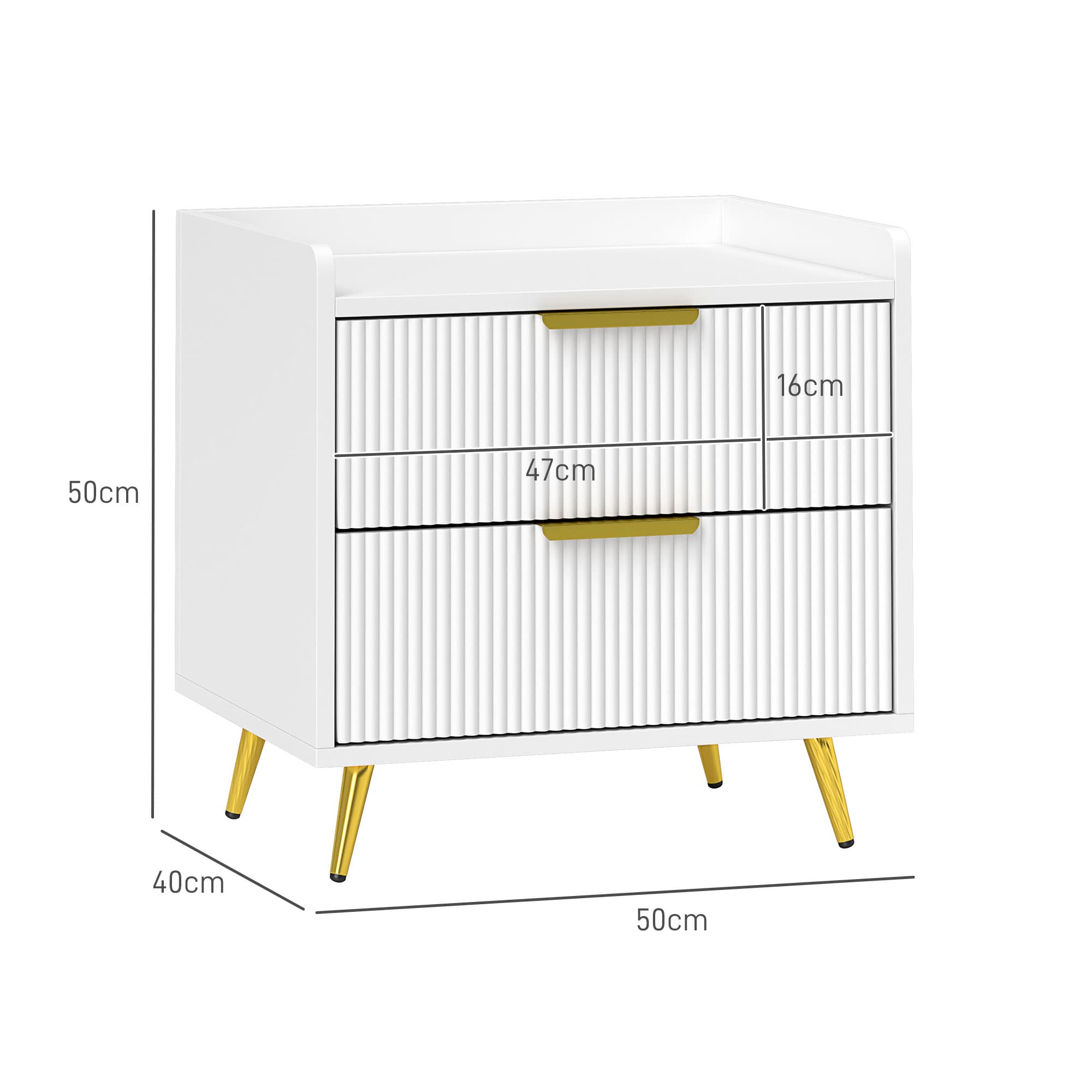 Elegant White Two-Drawer Bedside Tables with Gold Accents - image 4