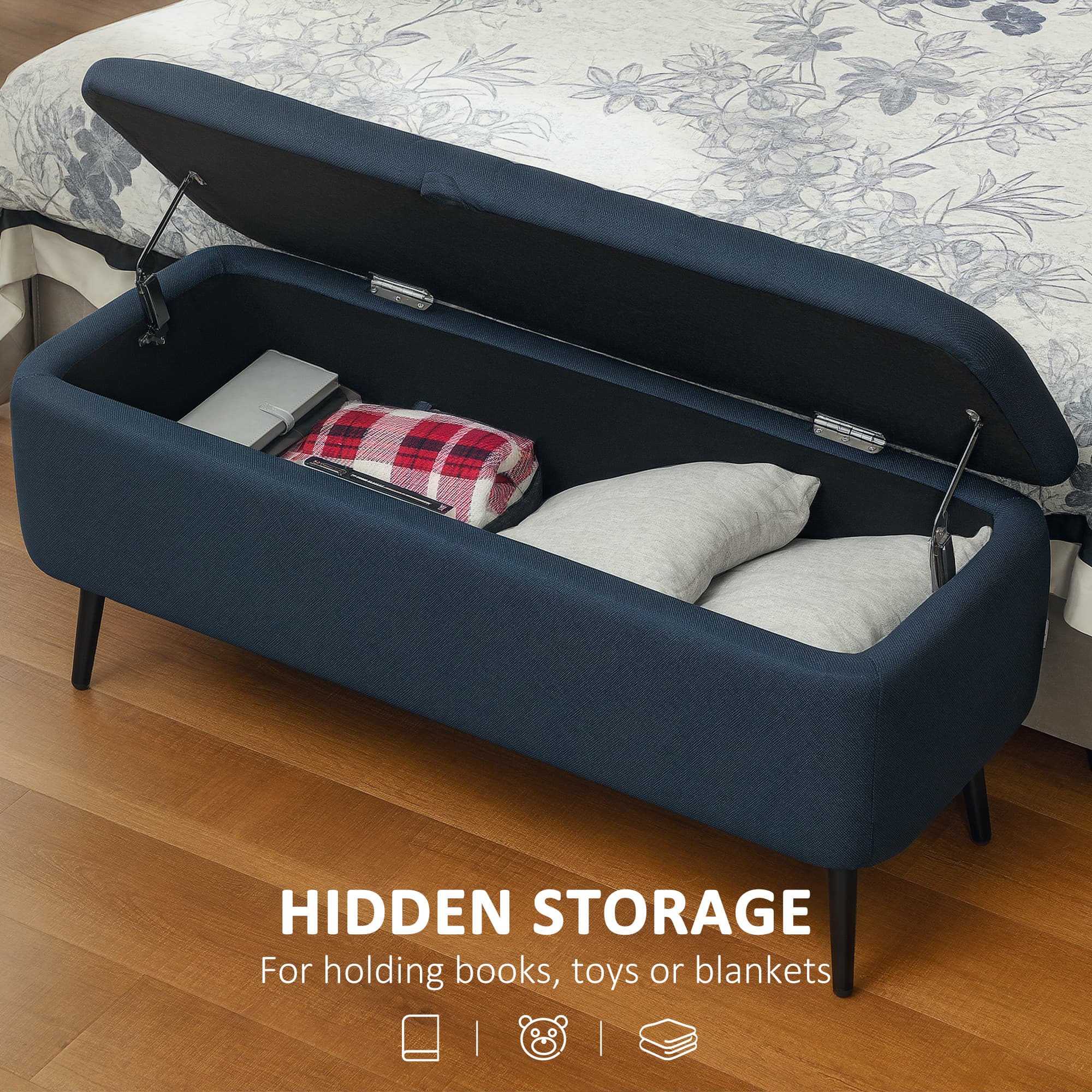 Effortless Storage: Dark Blue Linen-Look Ottoman Bench - image 2