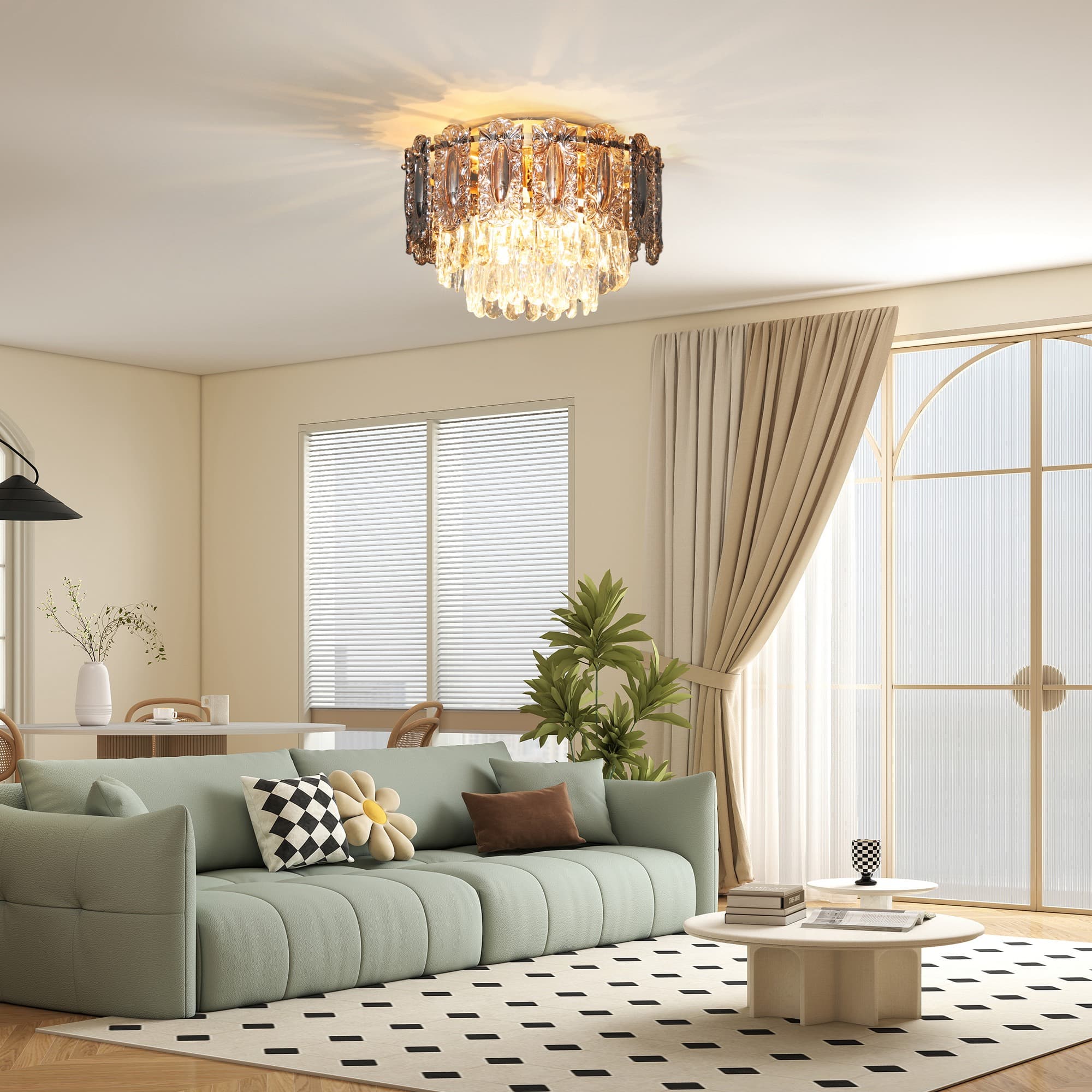 Gold Tone Crystal Flush Mount Ceiling Light - image 10