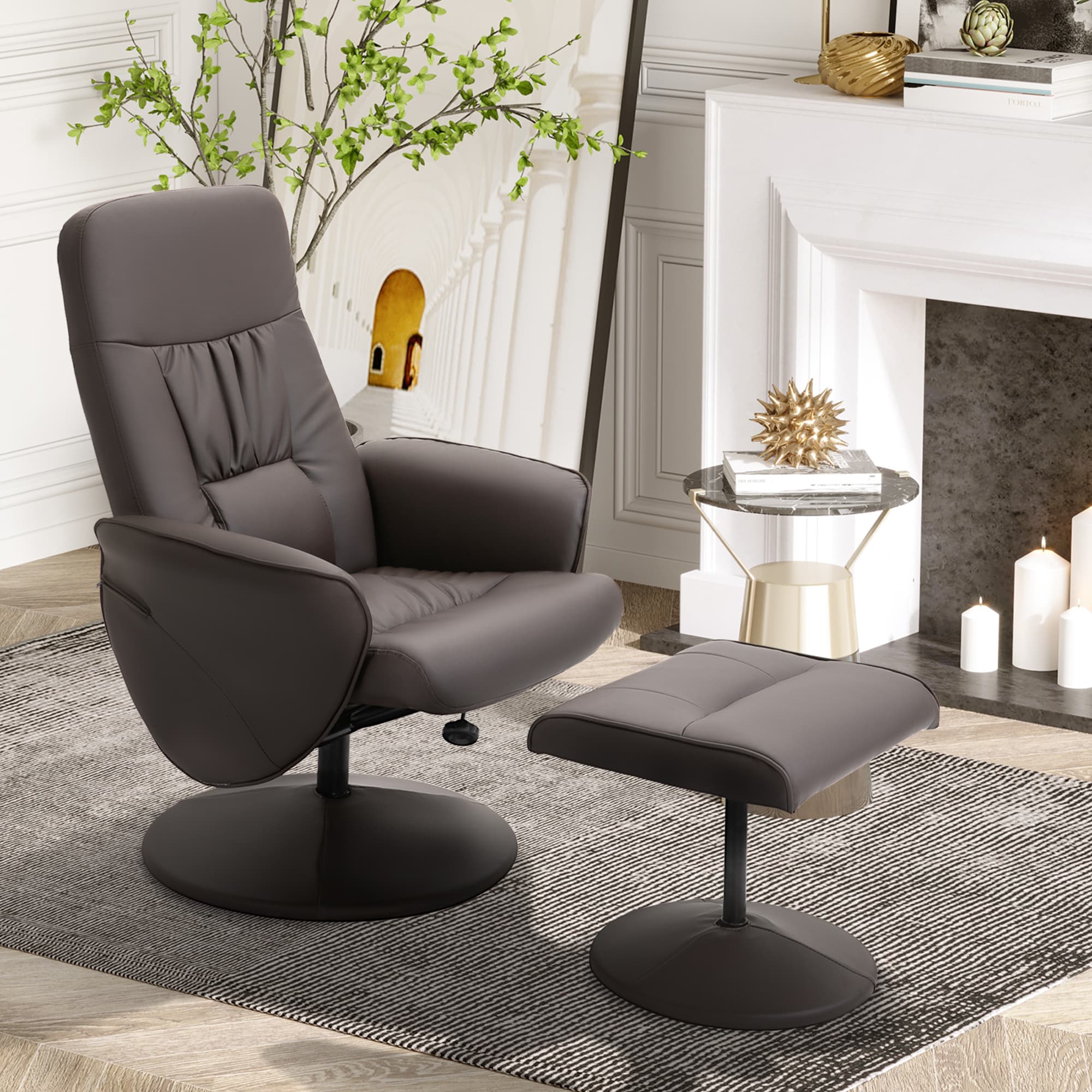 Brown Faux Leather Executive Recliner & Footstool Set - image 2