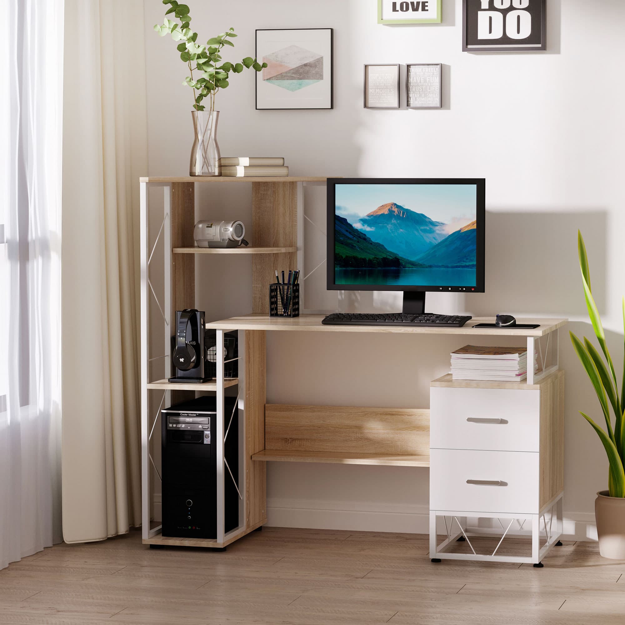 Transform Your Workspace with this Oak Desk & Bookshelf - image 2