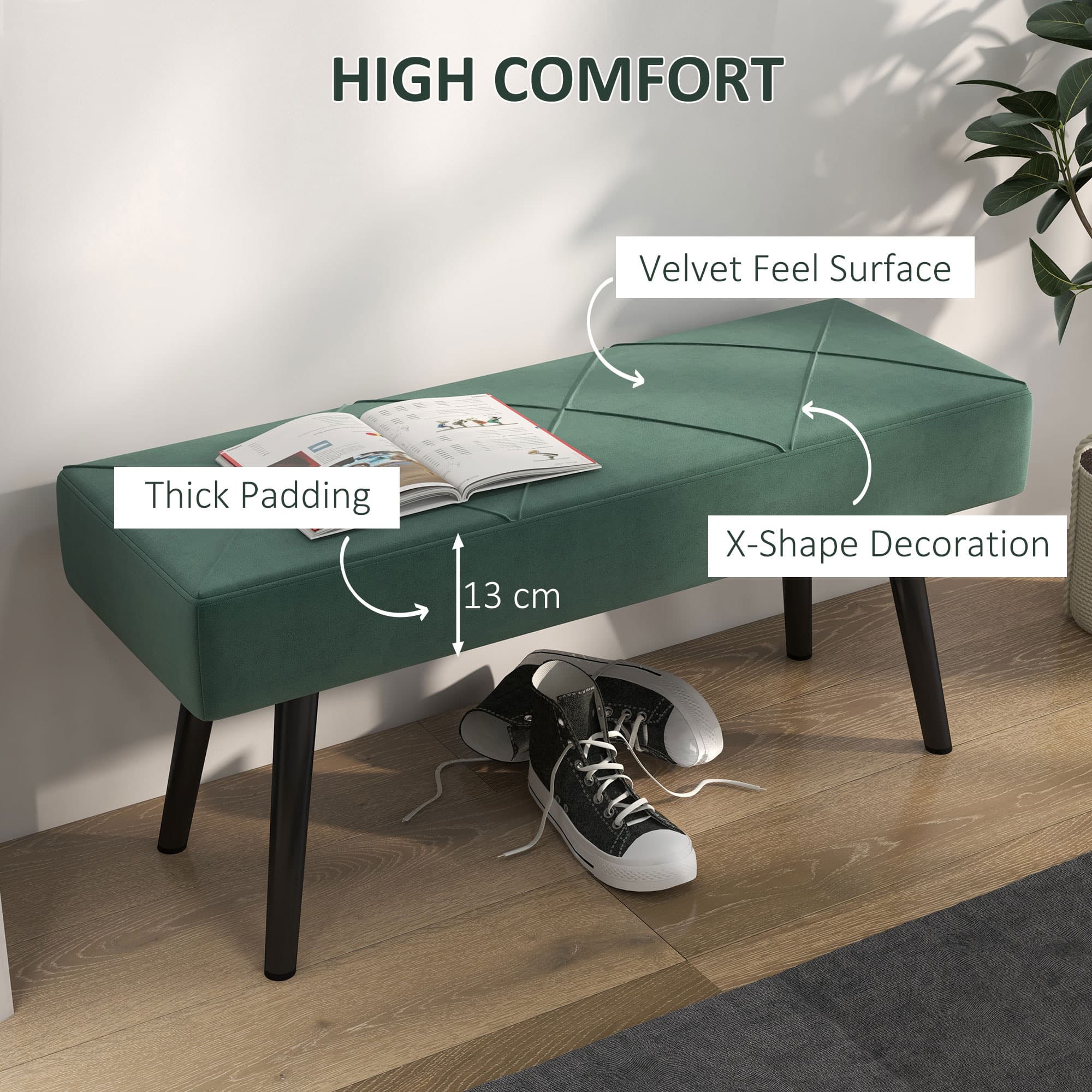 Luxe Green Velvet End of Bed Bench with Steel Legs - image 5