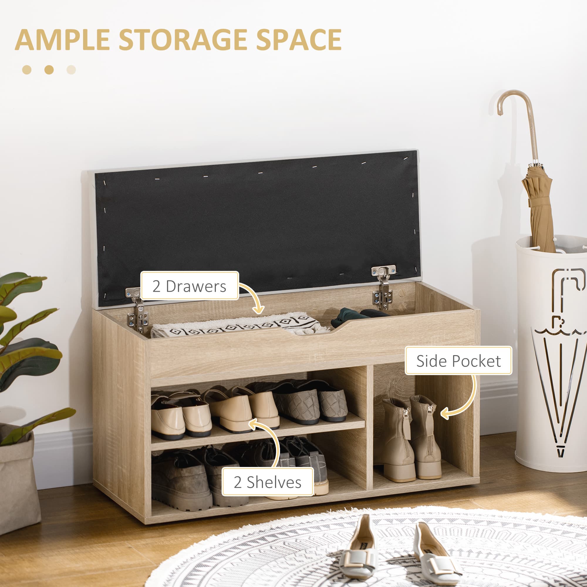 Oak Shoe Storage Bench with Hidden Top Space - image 1