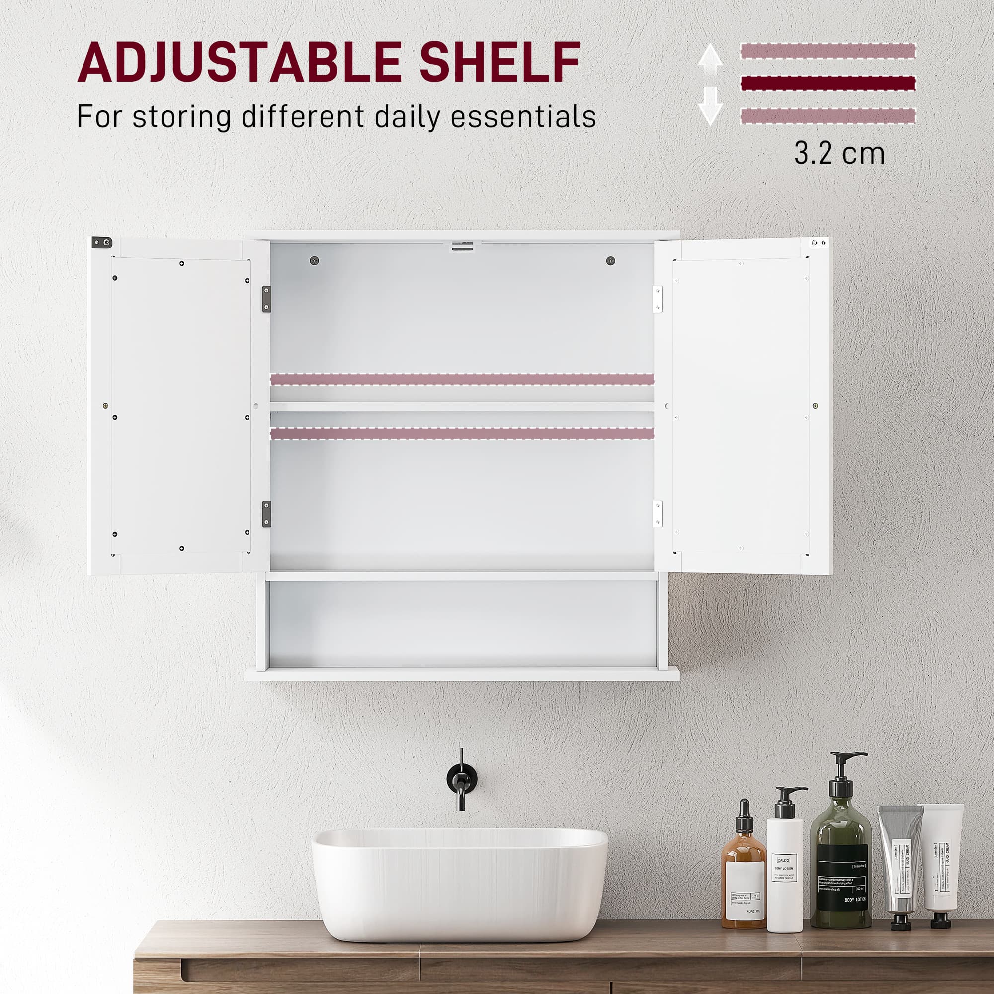 White Bathroom Mirror Cabinet with Adjustable Storage - image 1