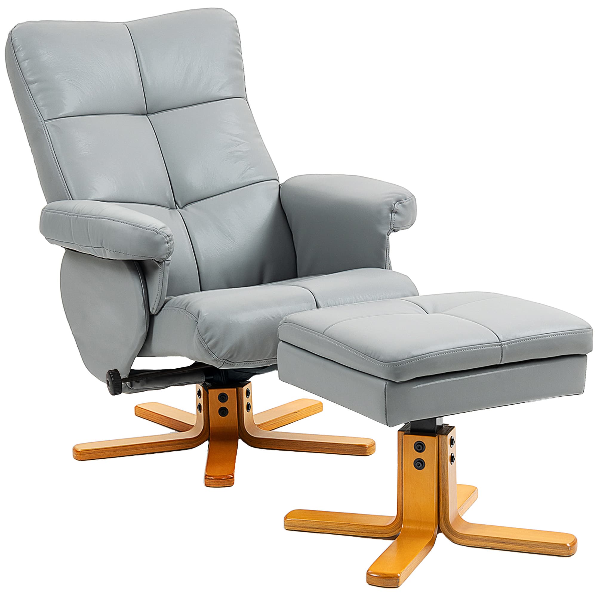 Effortless Comfort: Light Grey Swivel Recliner & Footstool