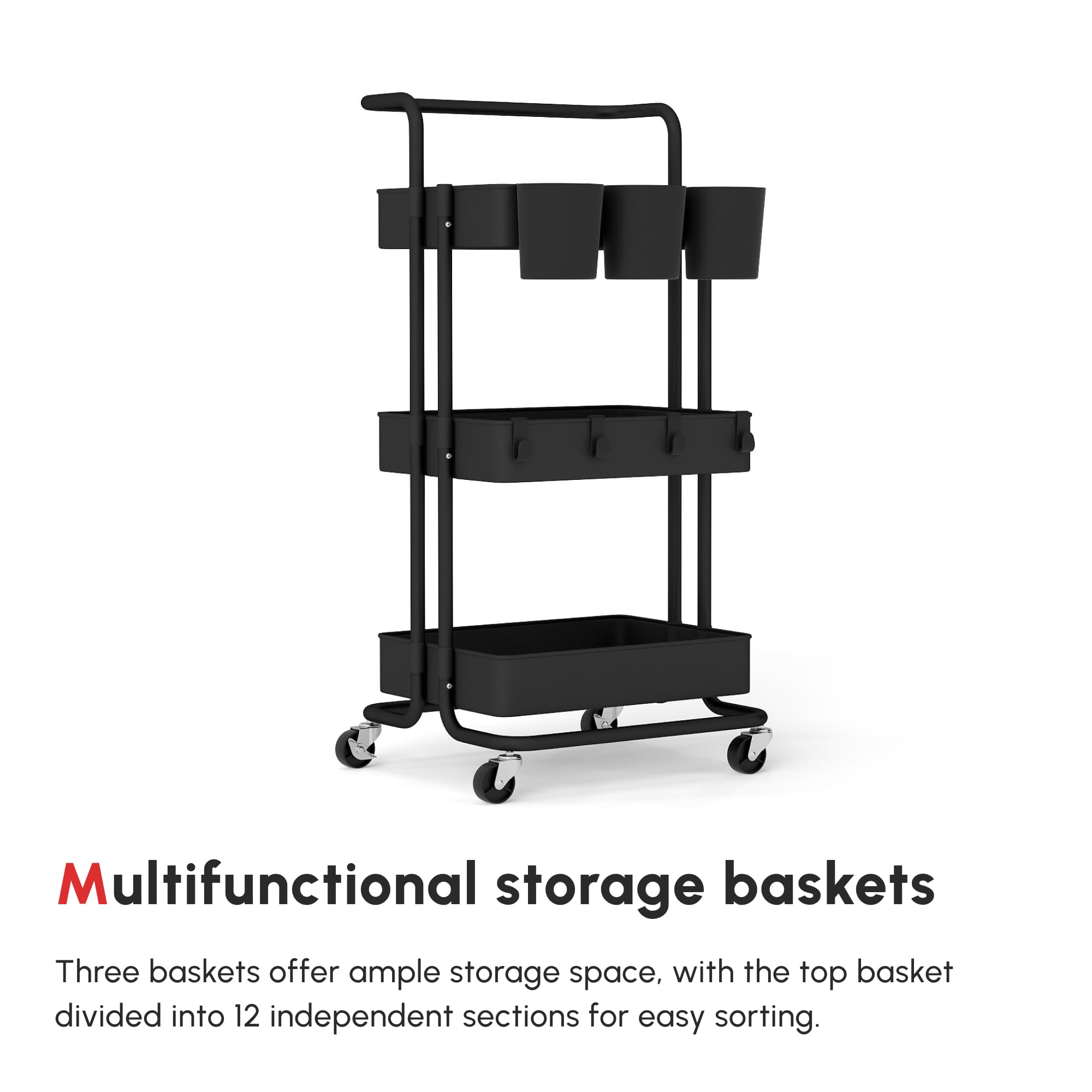 Three-tier black trolley for flexible home storage - image 6