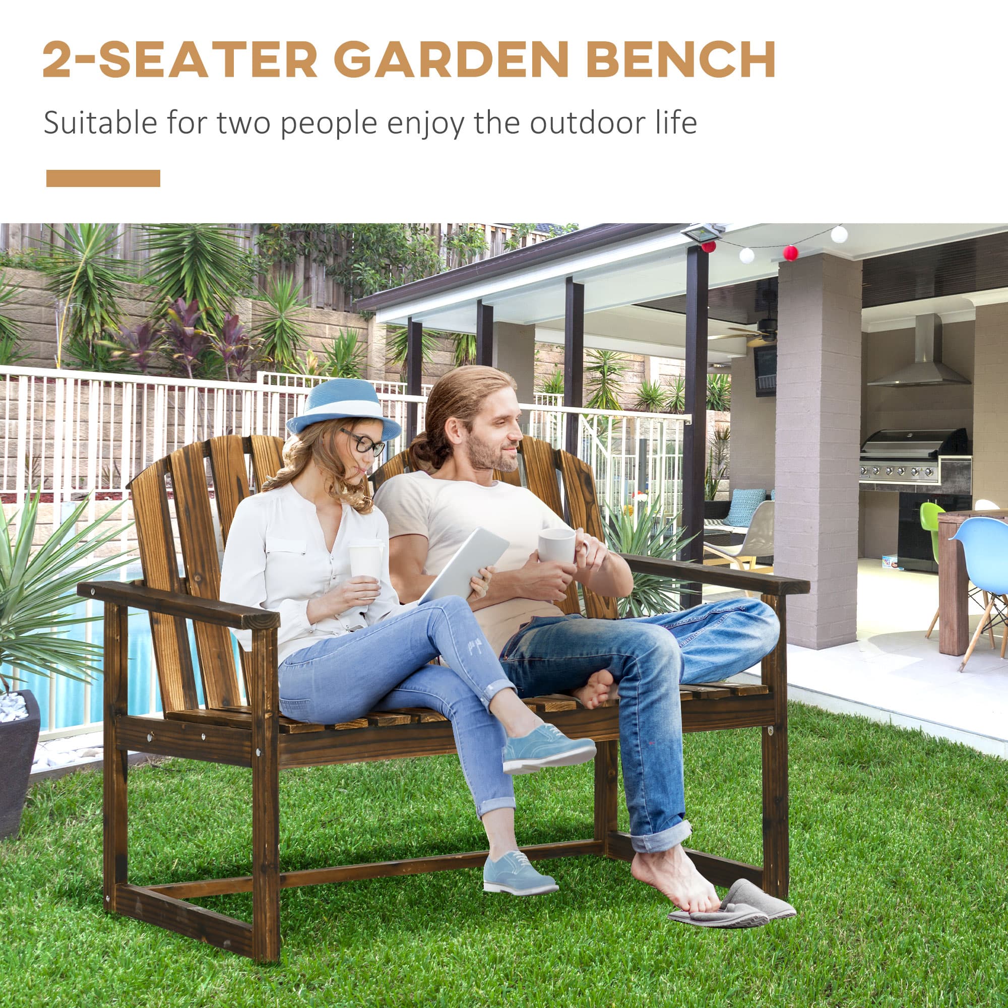 Transform Your Patio with this Carbonised Wooden Garden Bench - image 4