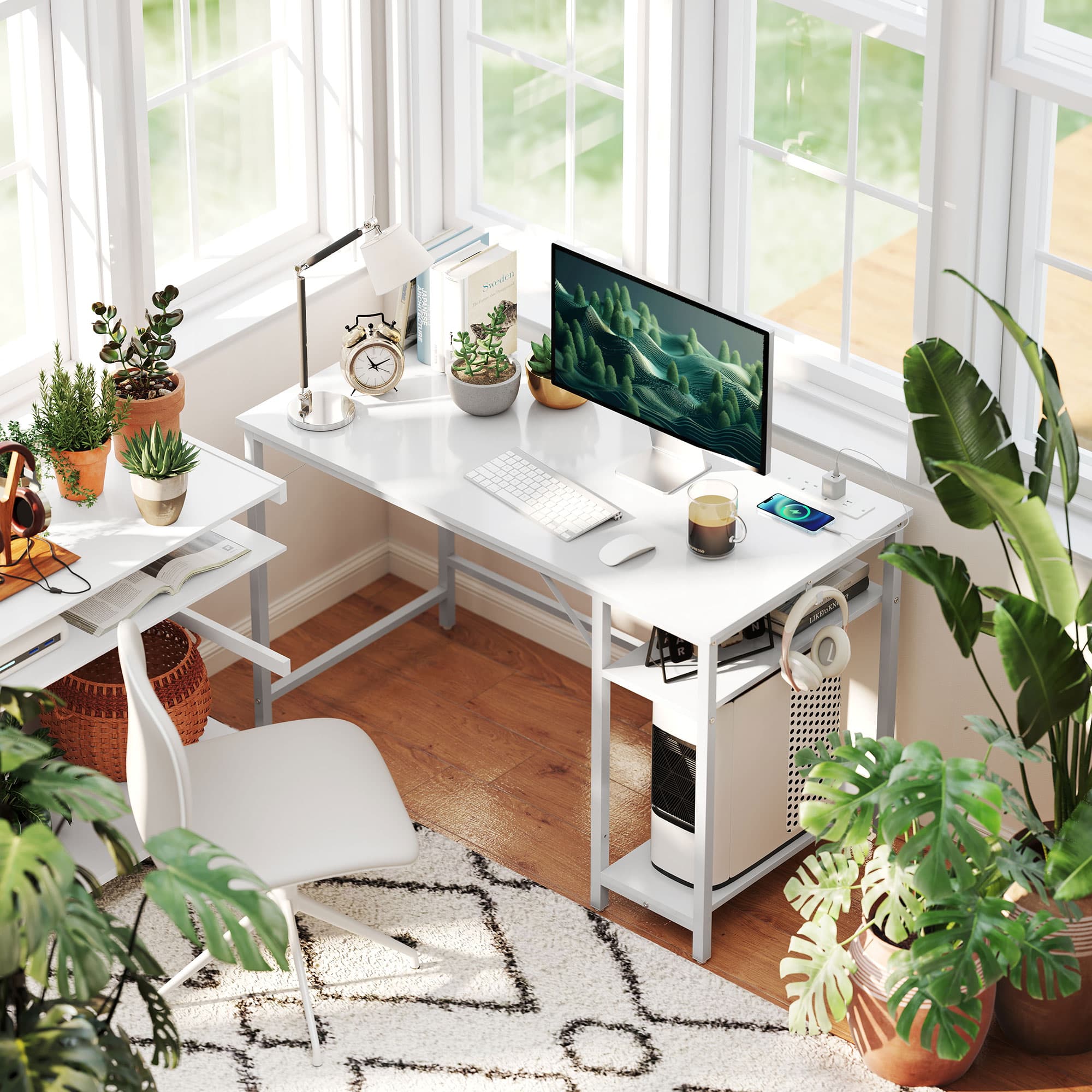 Effortless Working: White Computer Desk with Charging Station - image 1