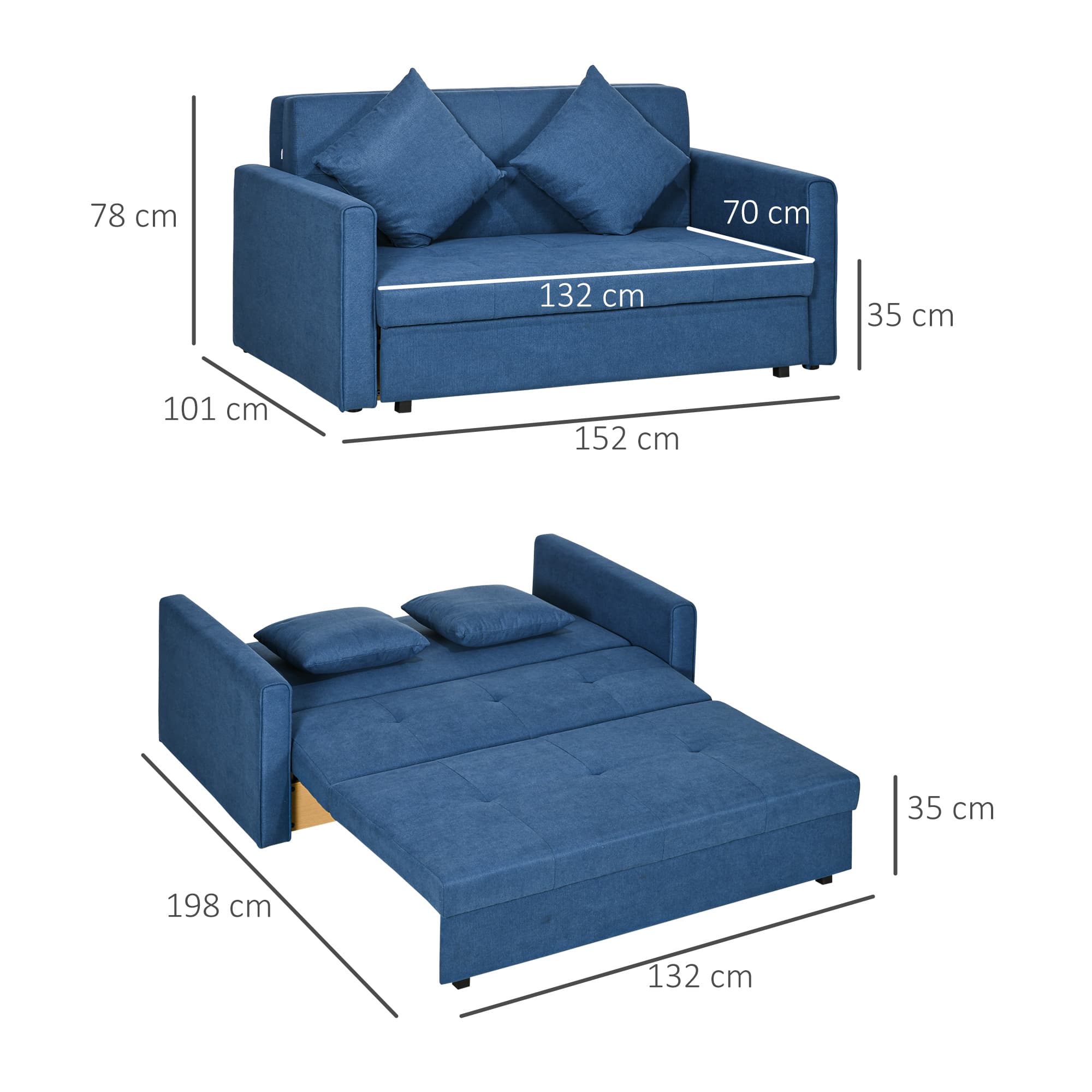 Maximise Your Space with this Deep Blue 2 Seater Sofa Bed - image 2