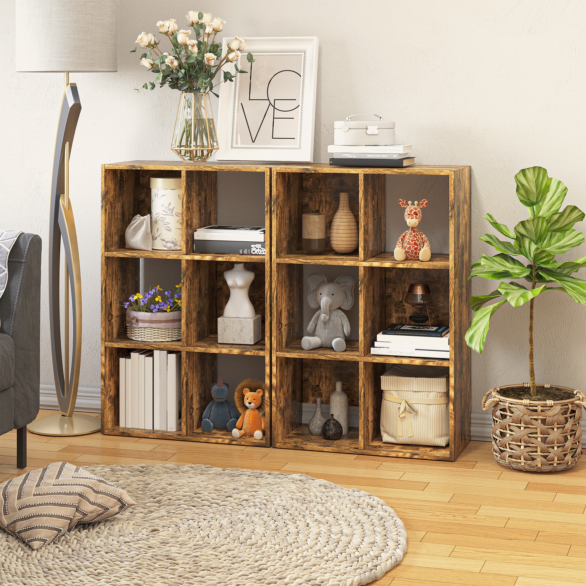 Rustic Brown Cube Bookcase With 6 Open Compartments - image 6