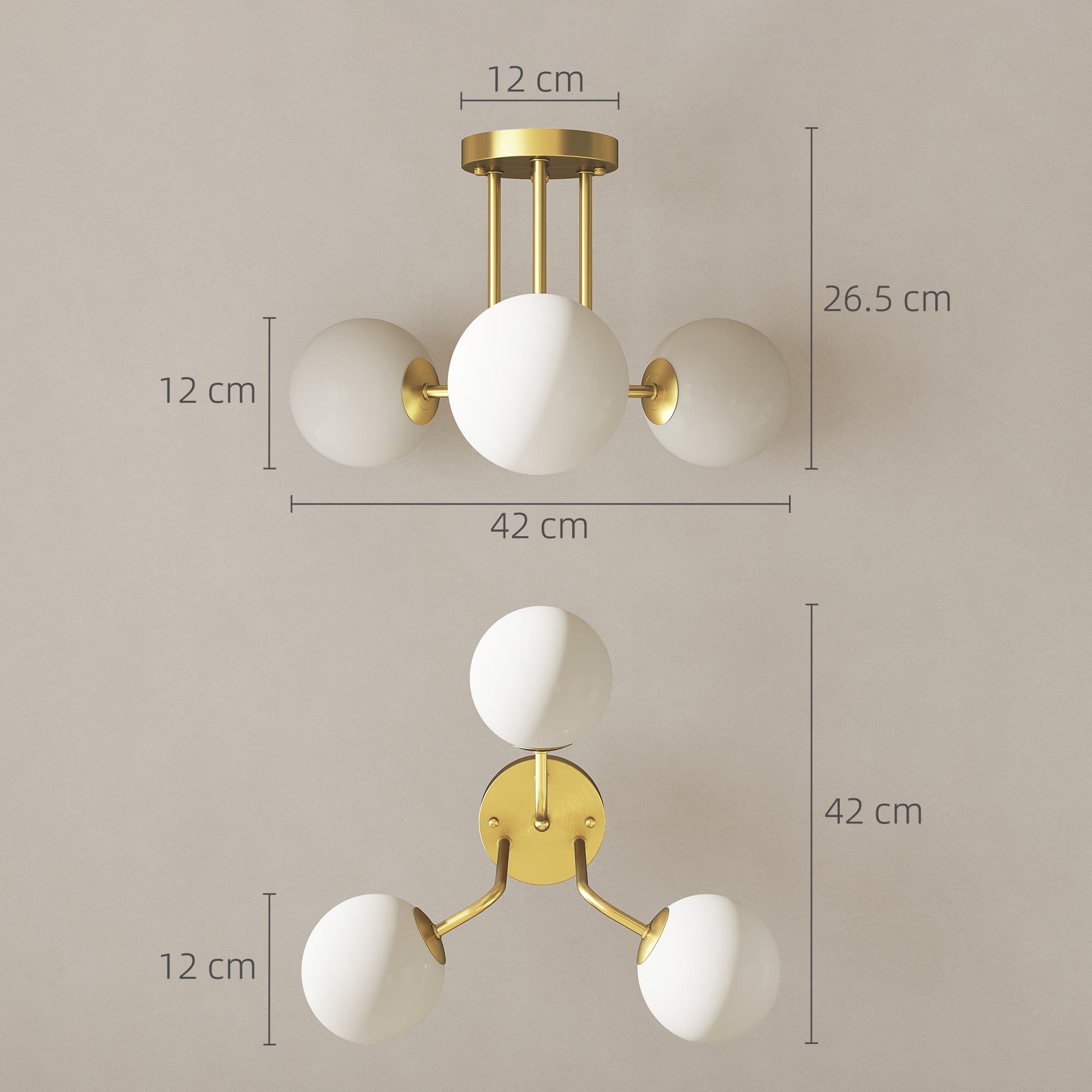 Three Globe Ceiling Light with Brushed Gold Arms - image 8