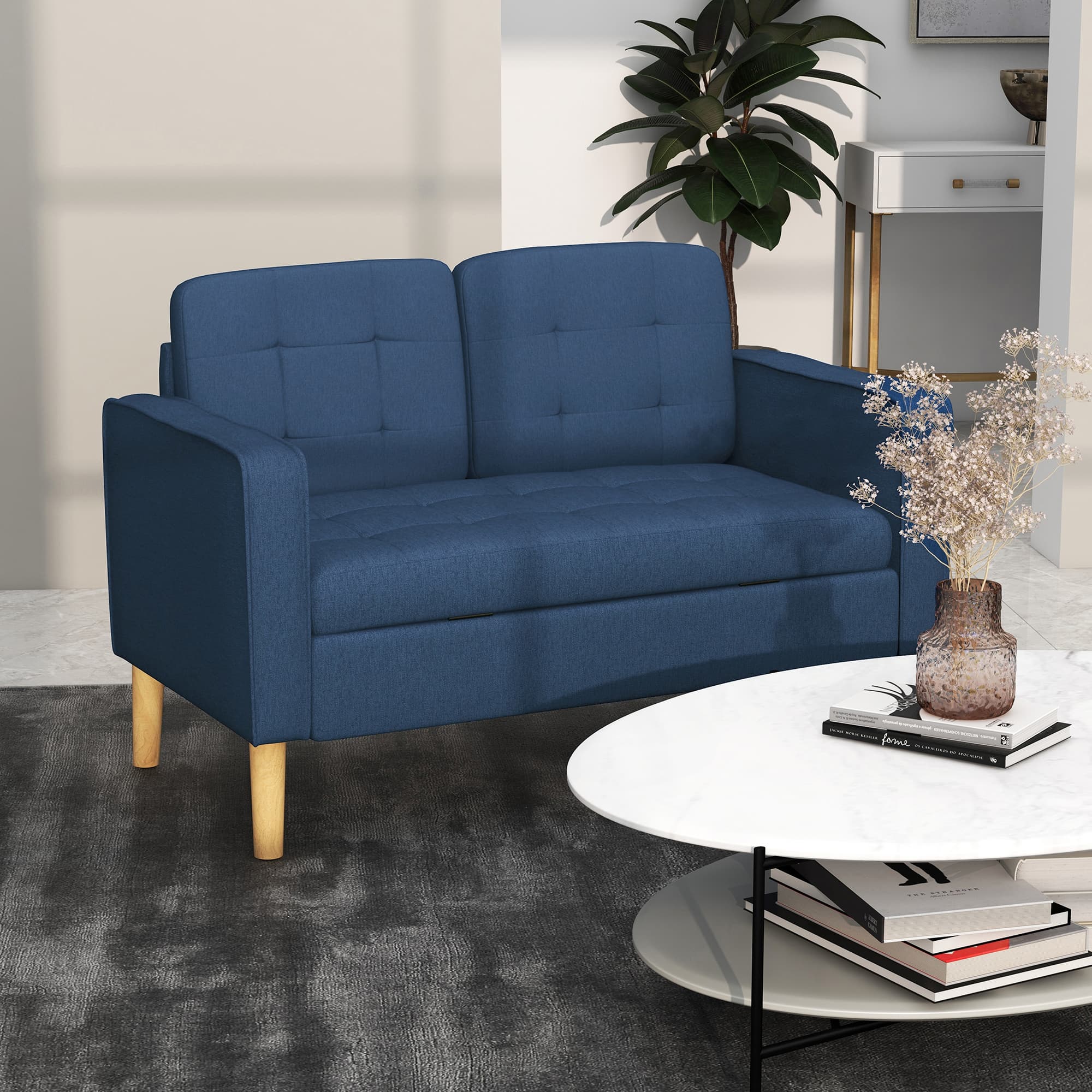 Compact Blue 2 Seater Sofa with Clever Hidden Storage - image 3